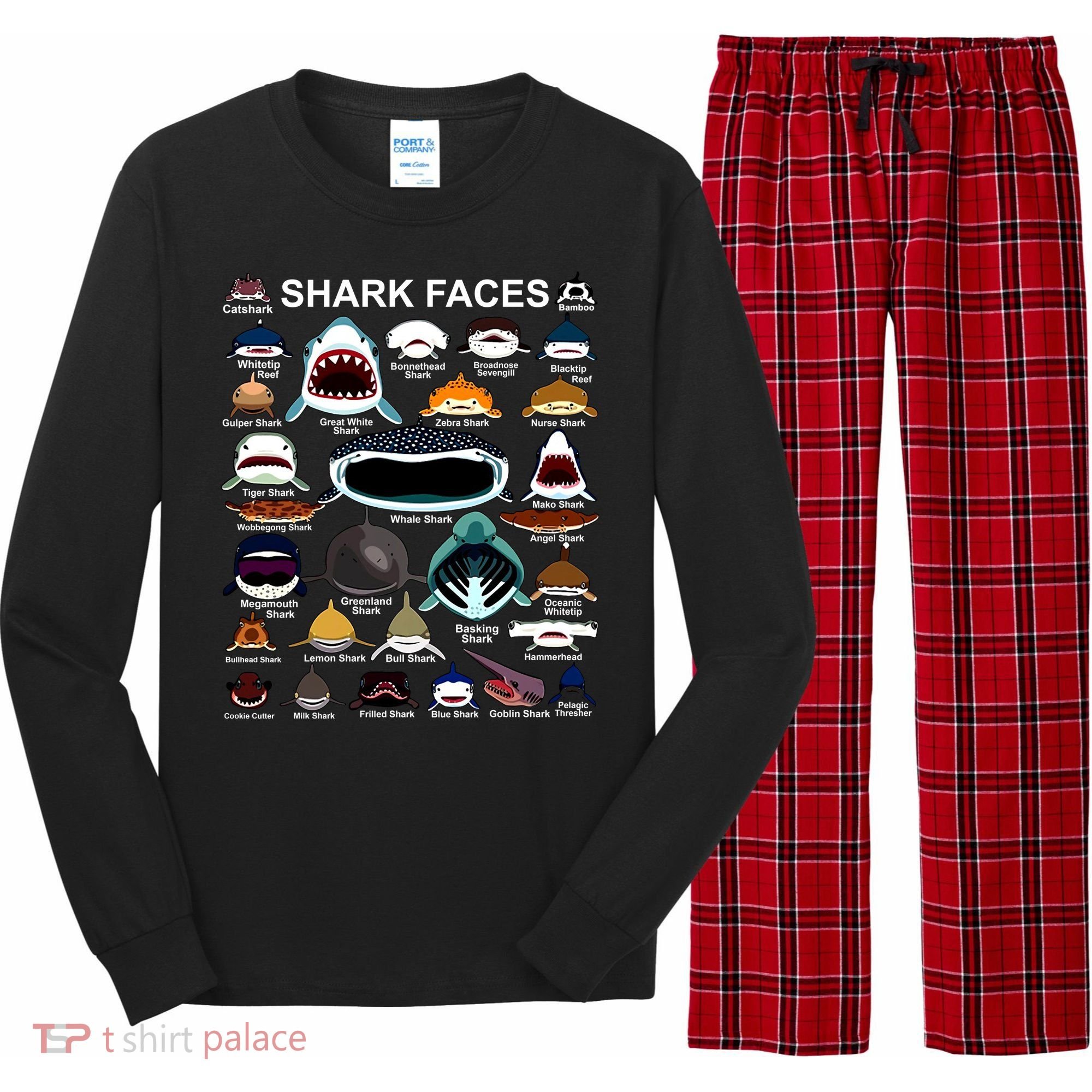 Shark Faces Of All Kinds Long Sleeve Pajama Set