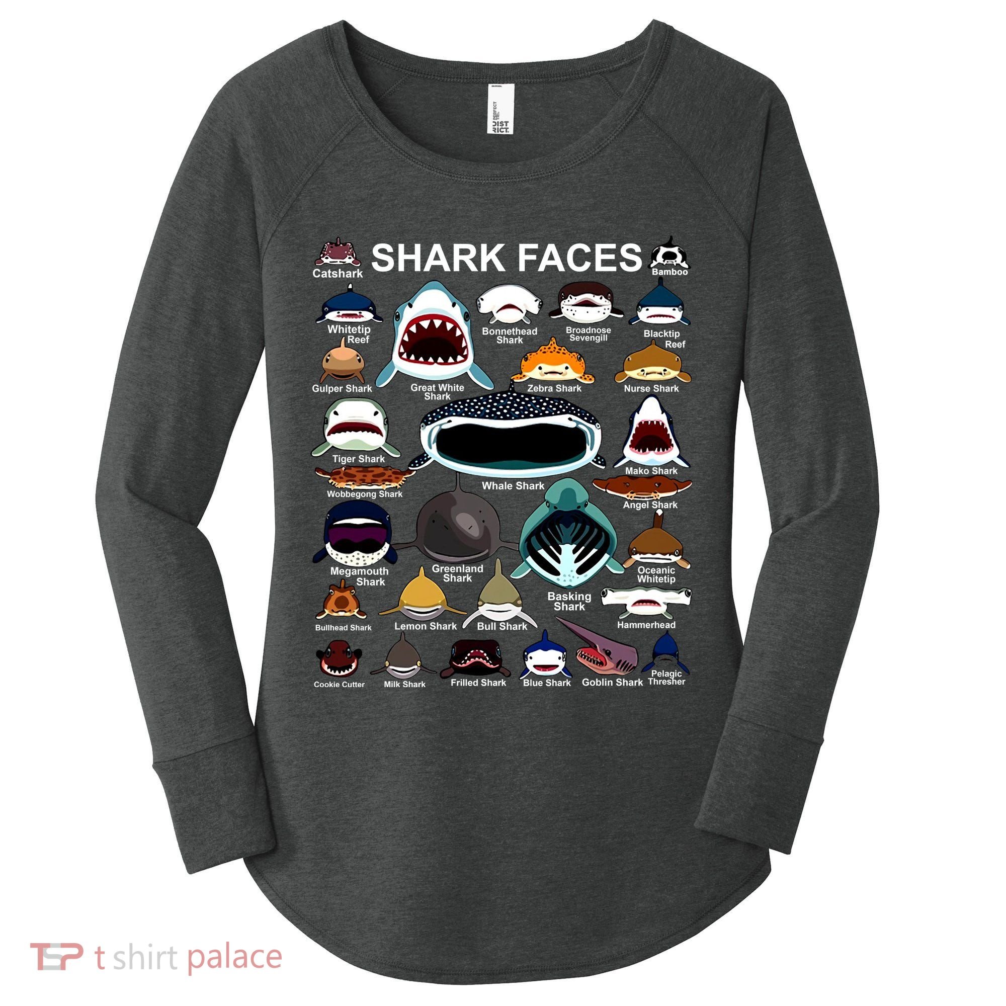 Shark Faces Of All Kinds Women's Perfect Tri Tunic Long Sleeve Shirt
