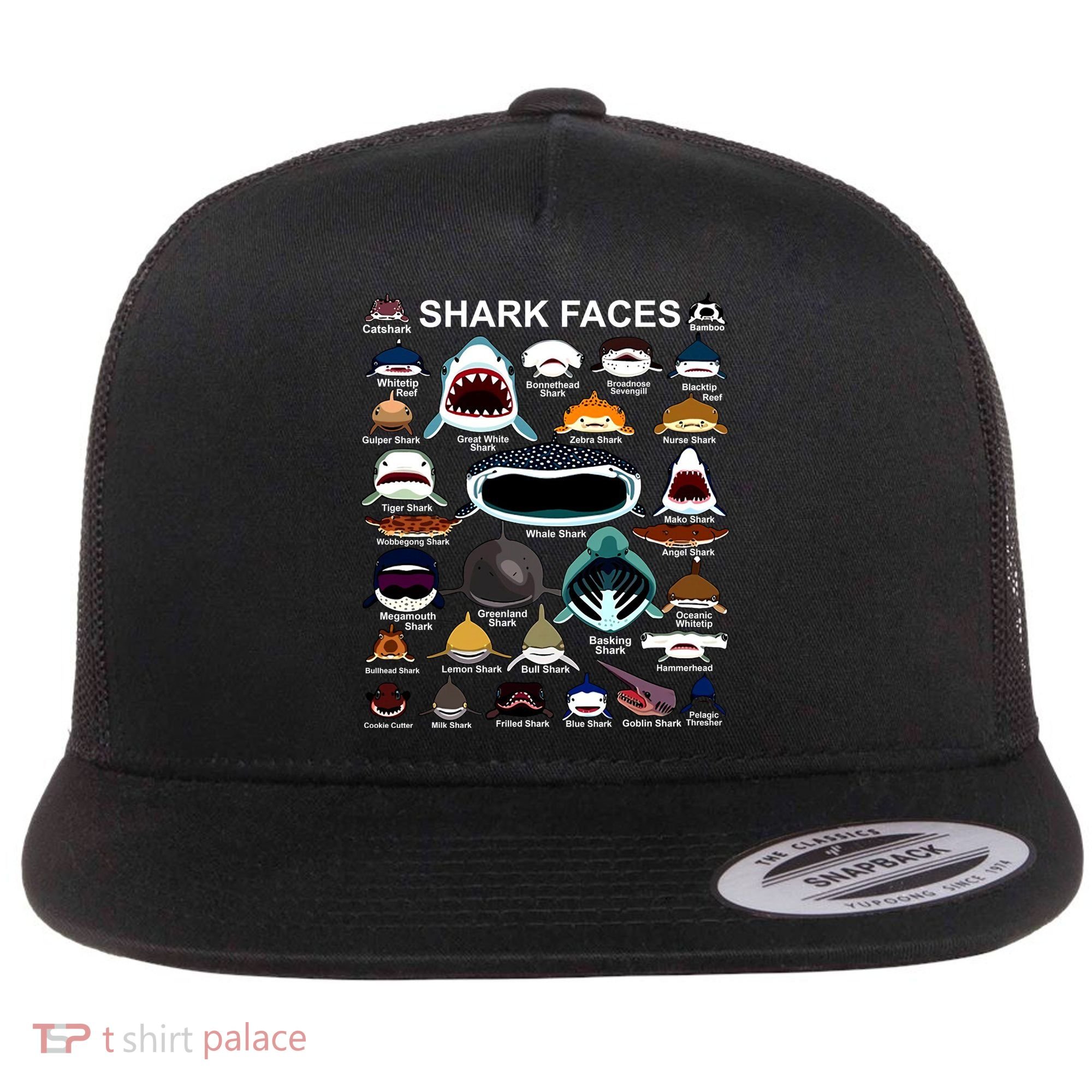 Shark Faces Of All Kinds Flat Bill Trucker Hat