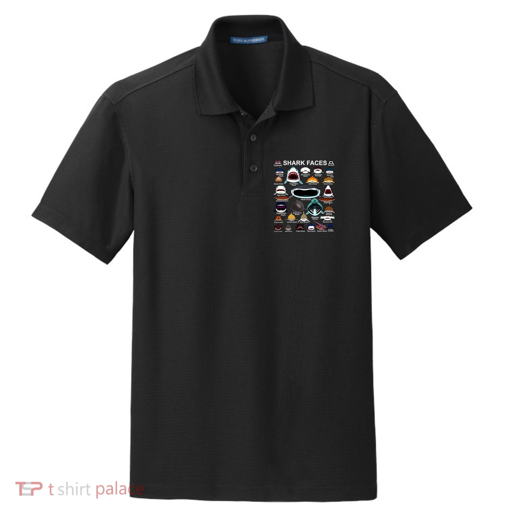 Shark Faces Of All Kinds Dry Zone Grid Polo