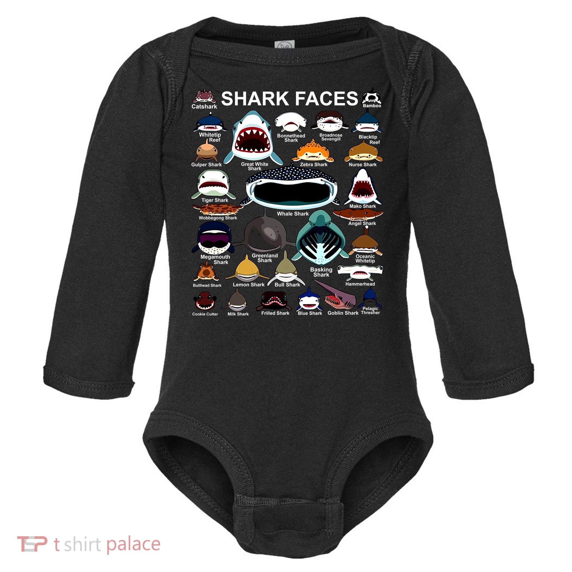 Shark Faces Of All Kinds Baby Long Sleeve Bodysuit