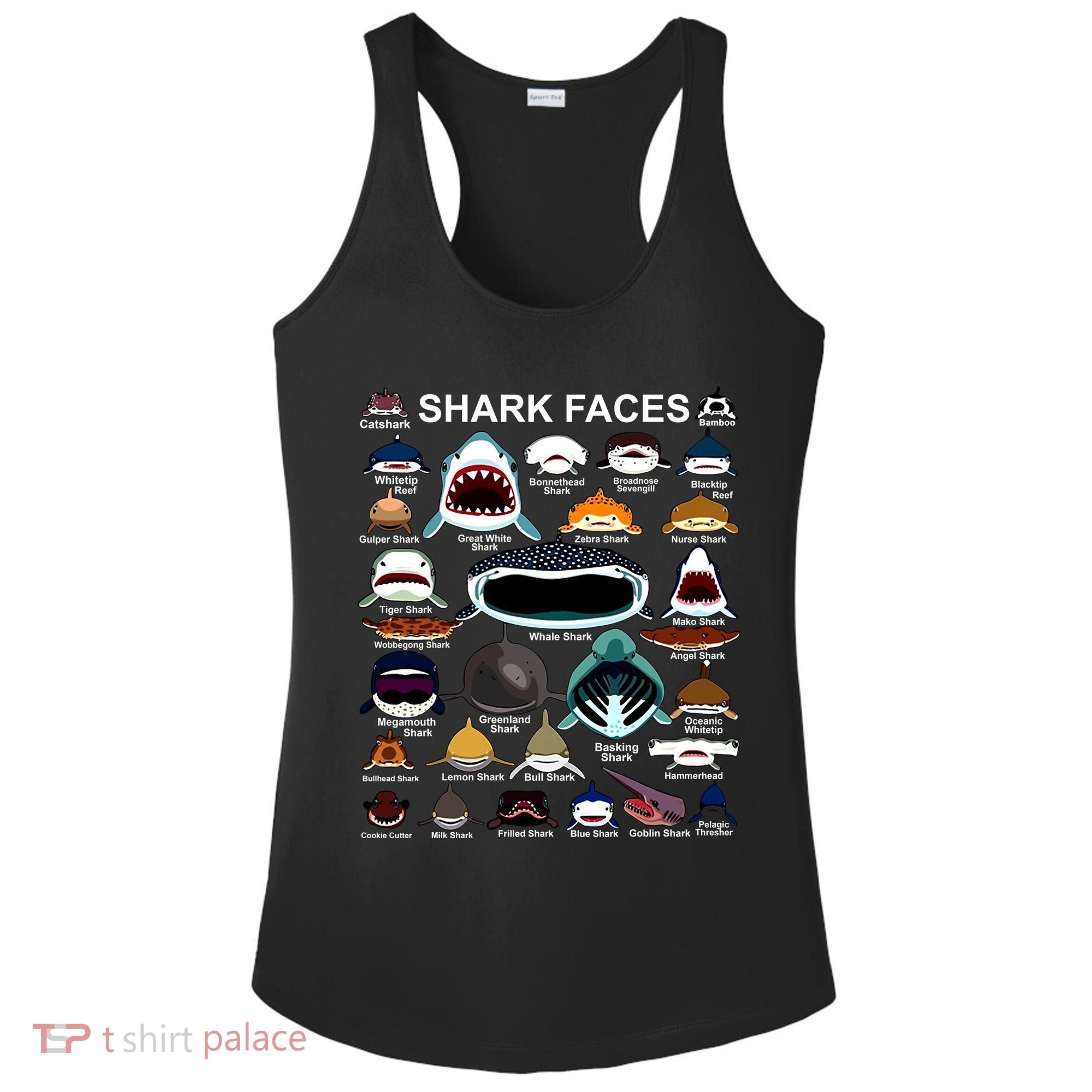 Shark Faces Of All Kinds Ladies PosiCharge Competitor Racerback Tank