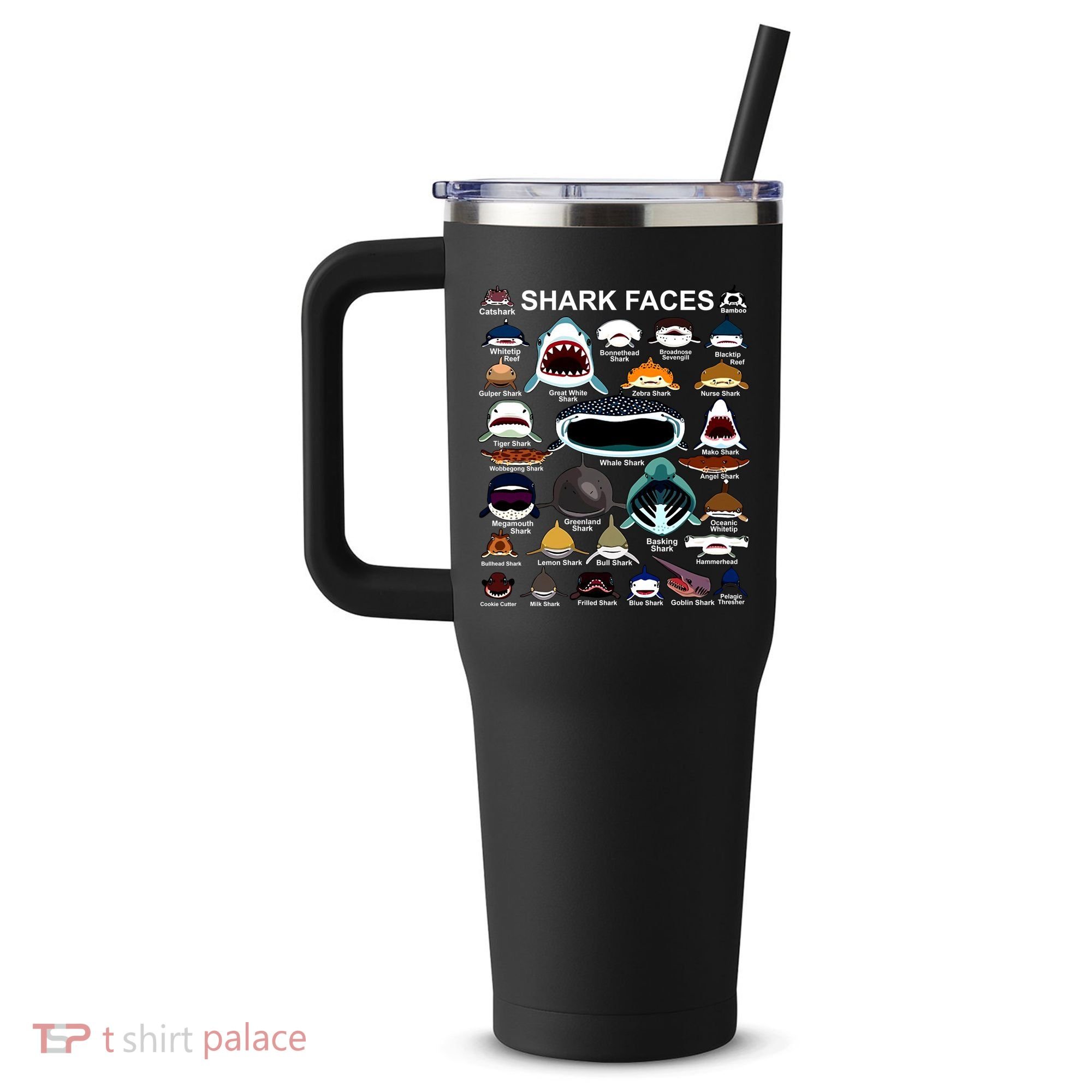 Shark Faces Of All Kinds 40oz Vacuum Insulated Stainless Steel Travel Tumbler