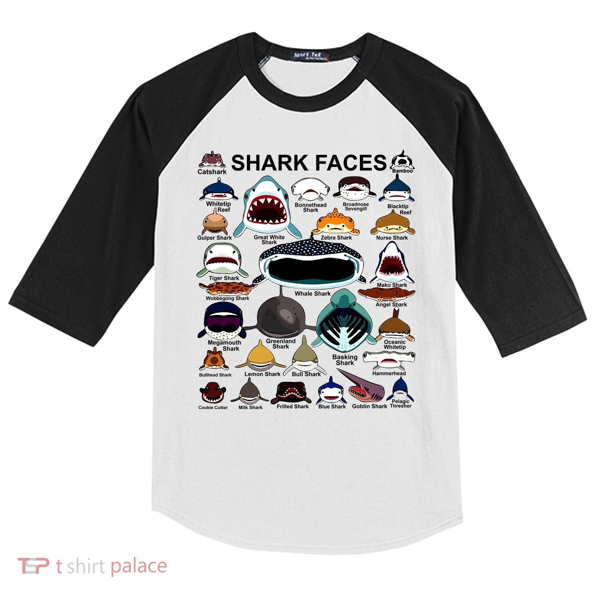 Shark Faces Of All Kinds Kids Colorblock Raglan Jersey
