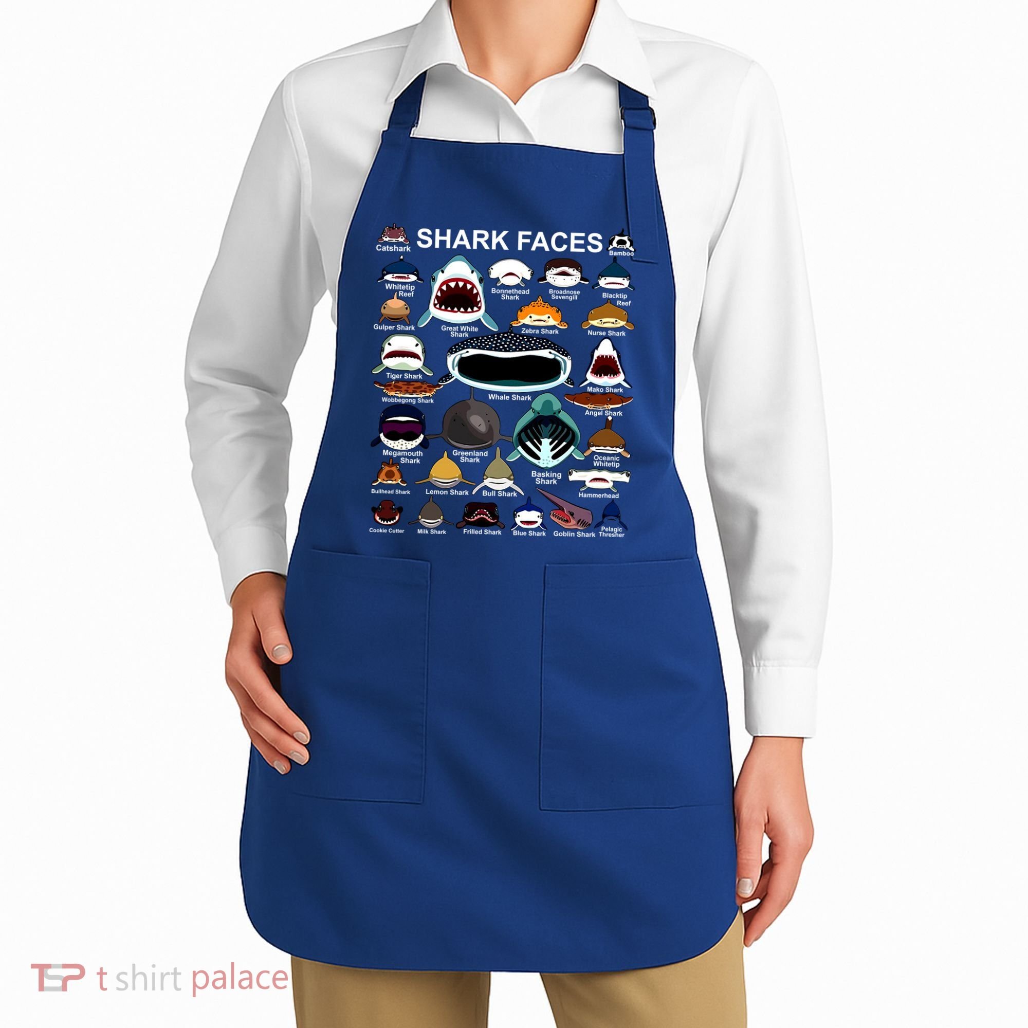 Shark Faces Of All Kinds Apron