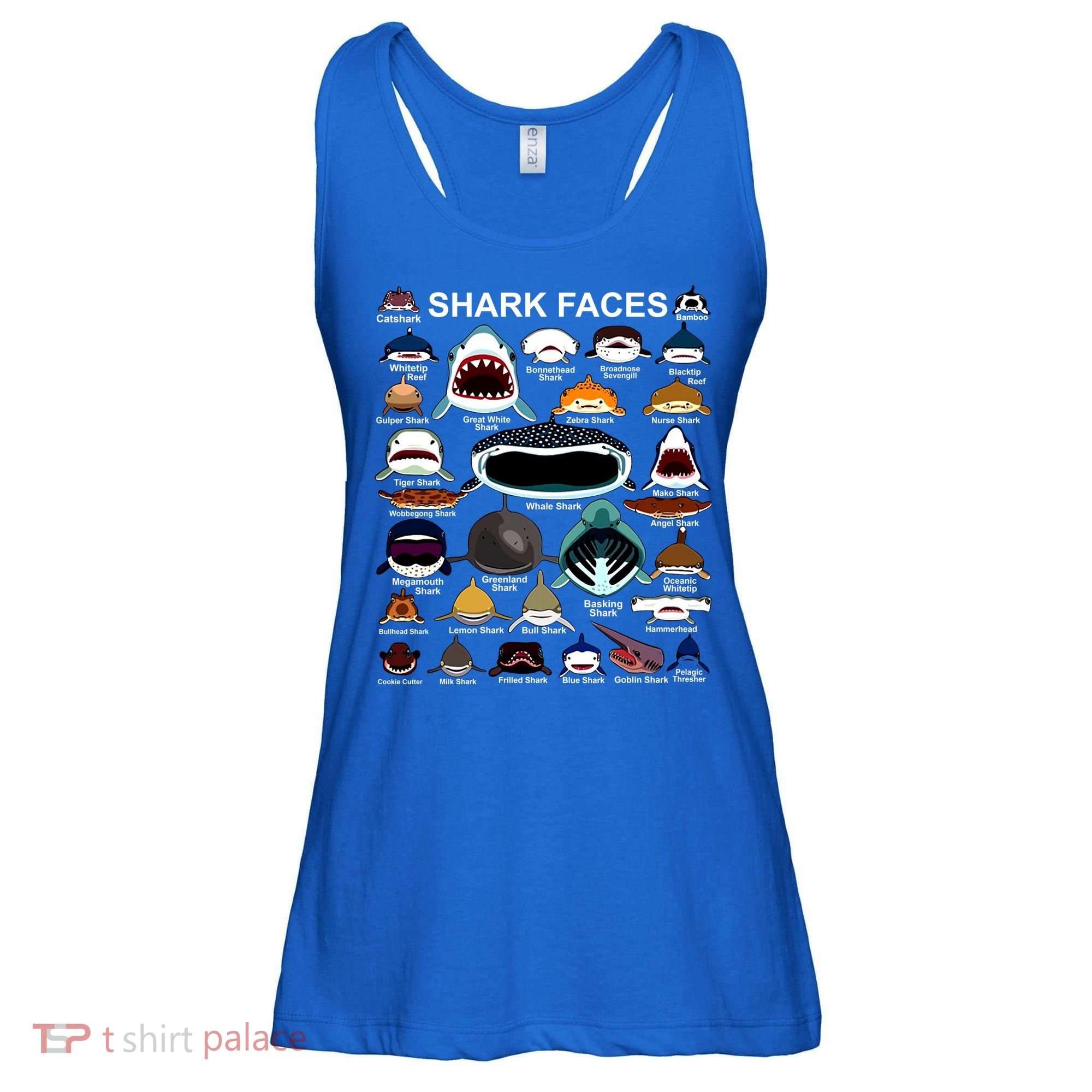 Shark Faces Of All Kinds Ladies Essential Flowy Tank