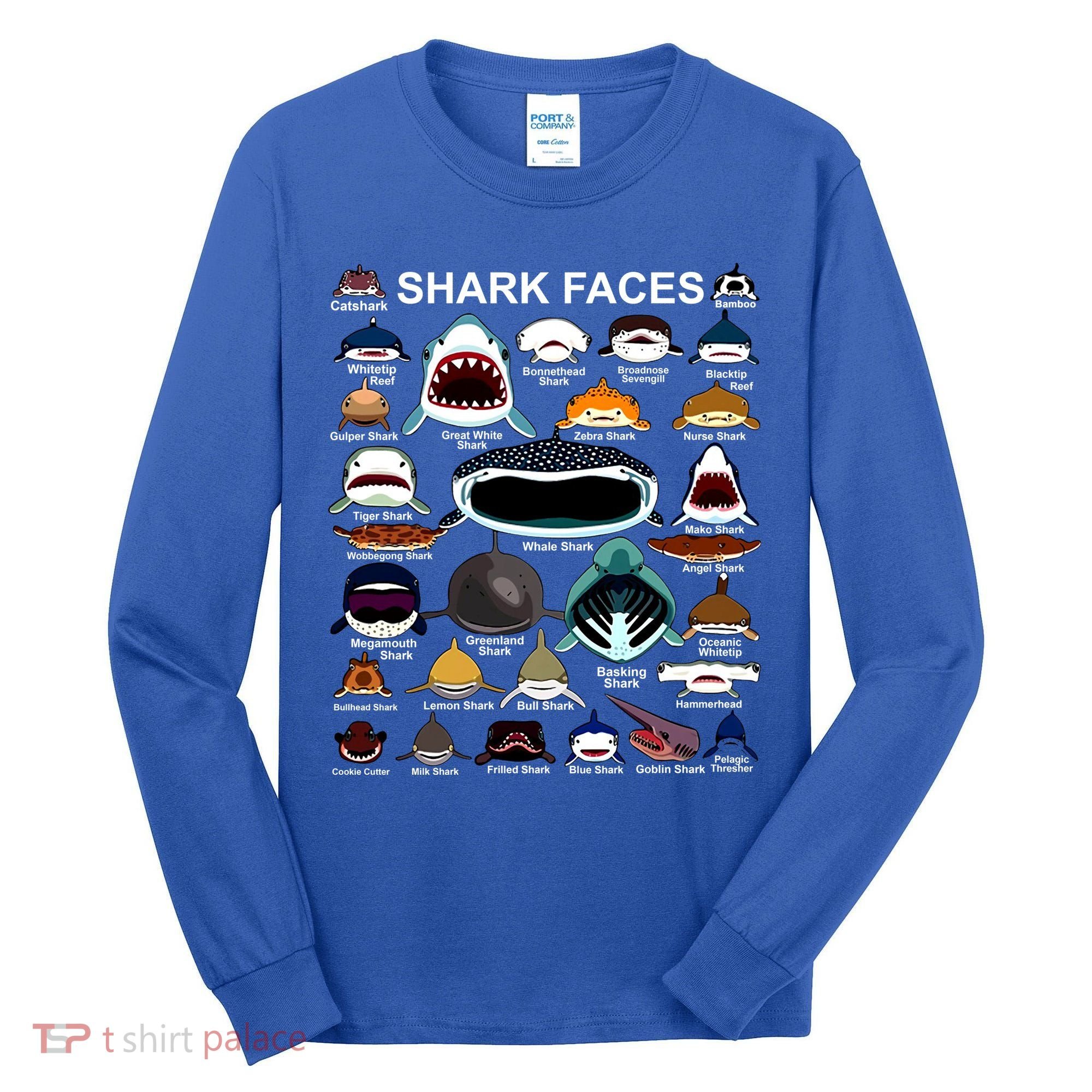 Shark Faces Of All Kinds Tall Long Sleeve Shirt