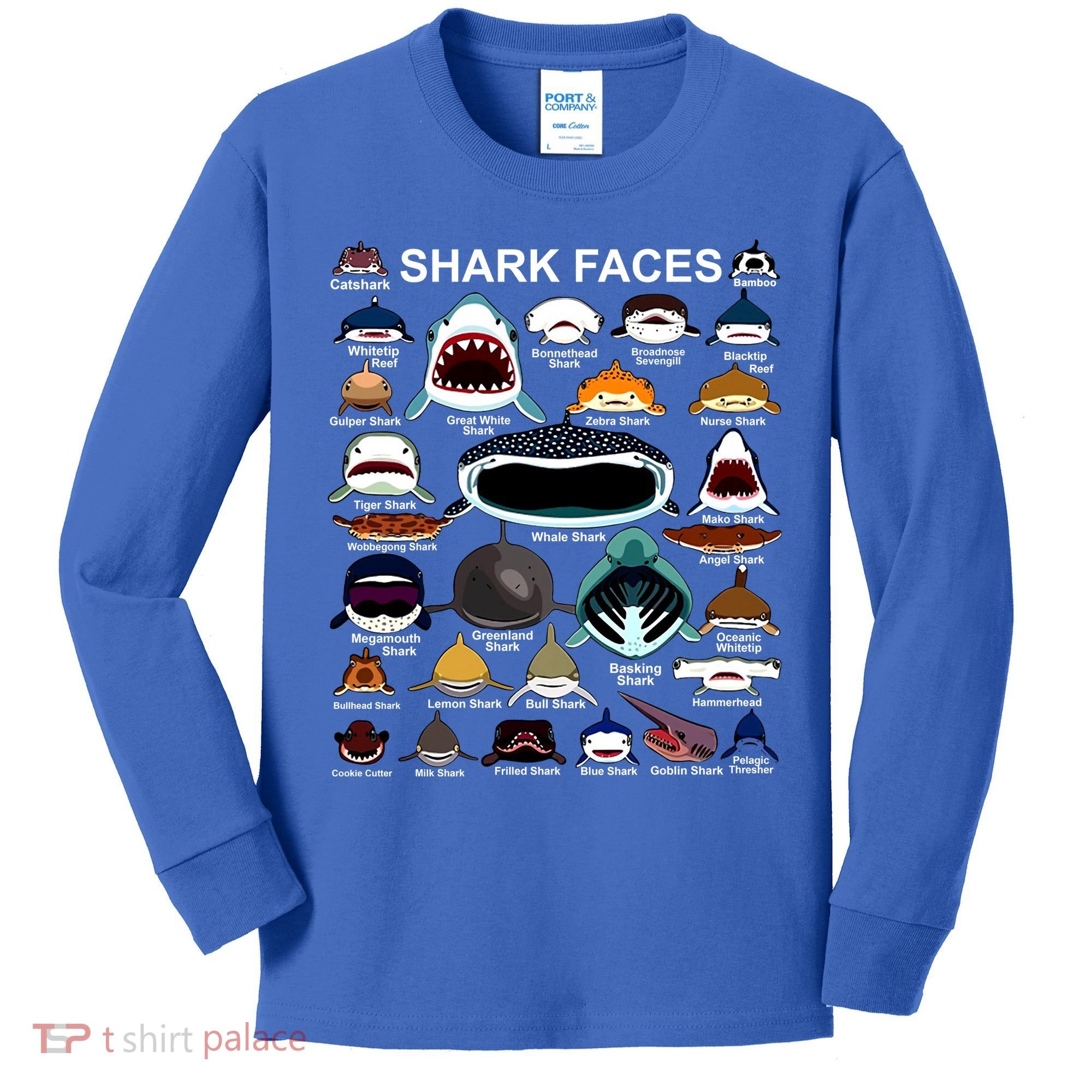 Shark Faces Of All Kinds Kids Long Sleeve Shirt