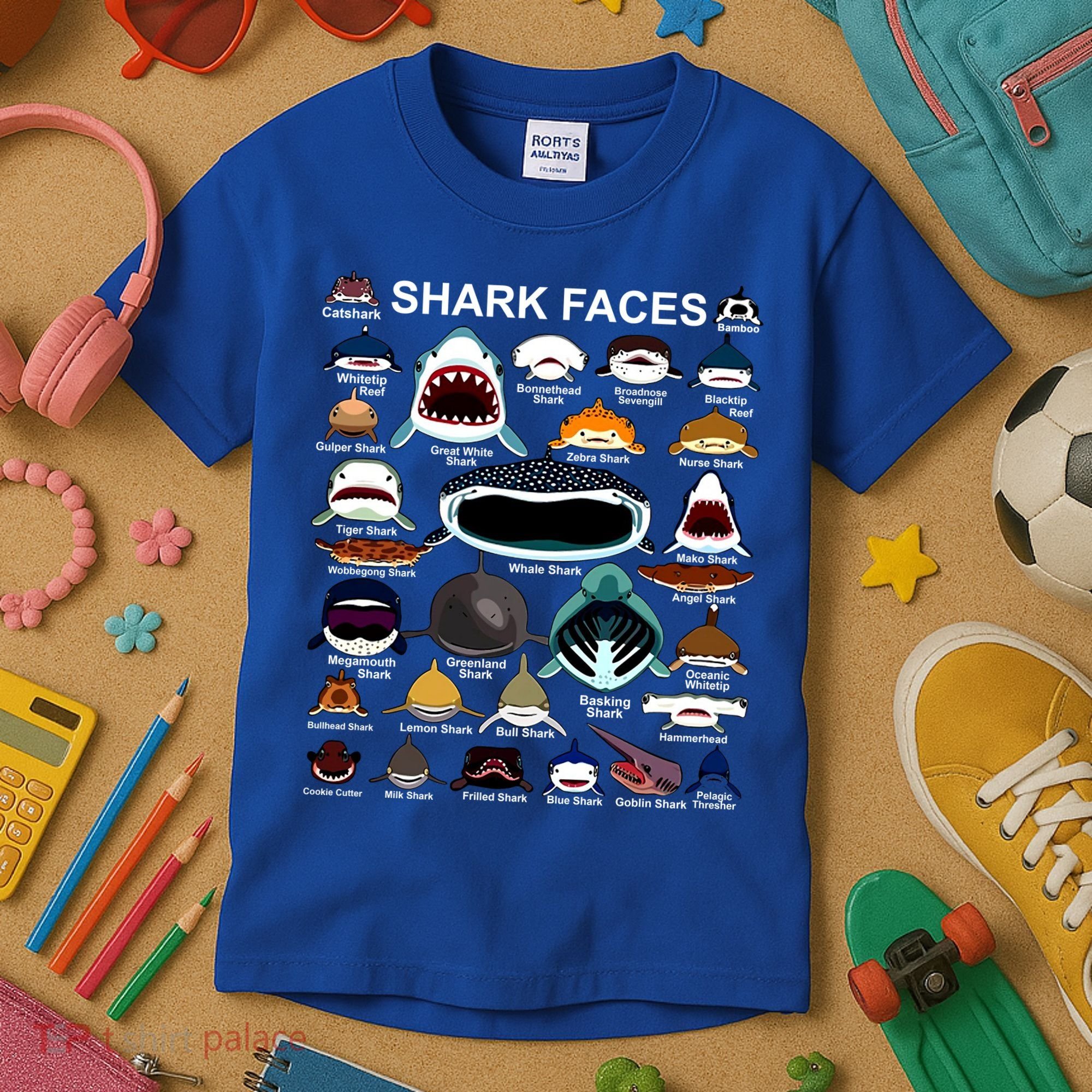 Shark Faces Of All Kinds Kids T-Shirt