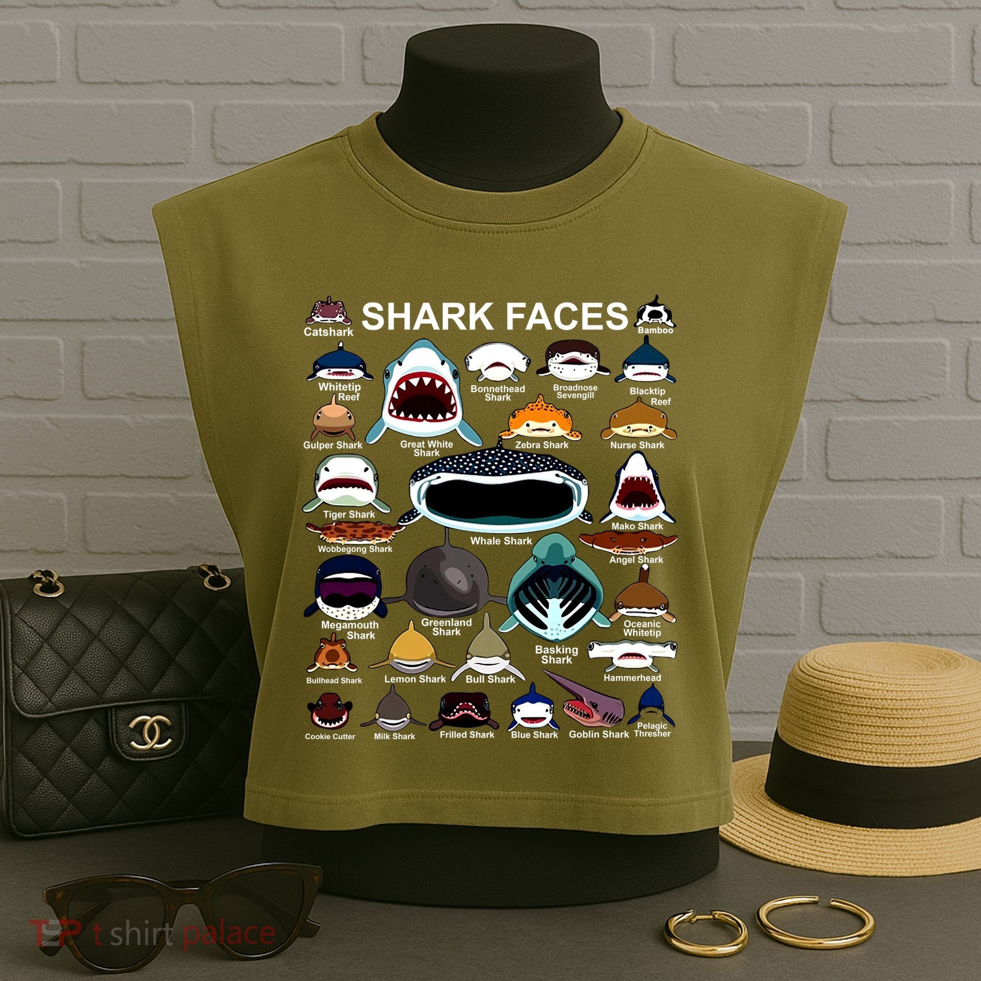 Shark Faces Of All Kinds Garment-Dyed Women's Muscle Tee