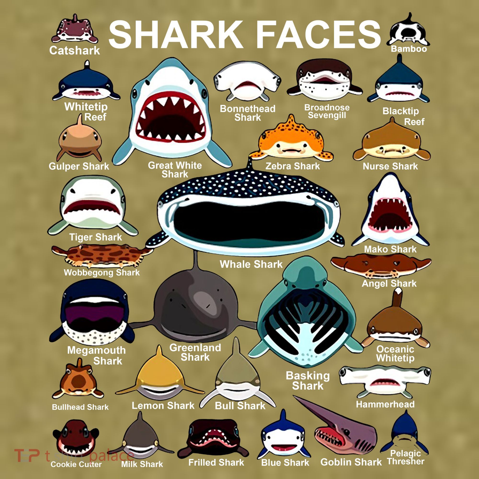 Shark Faces Of All Kinds Garment-Dyed Women's Muscle Tee