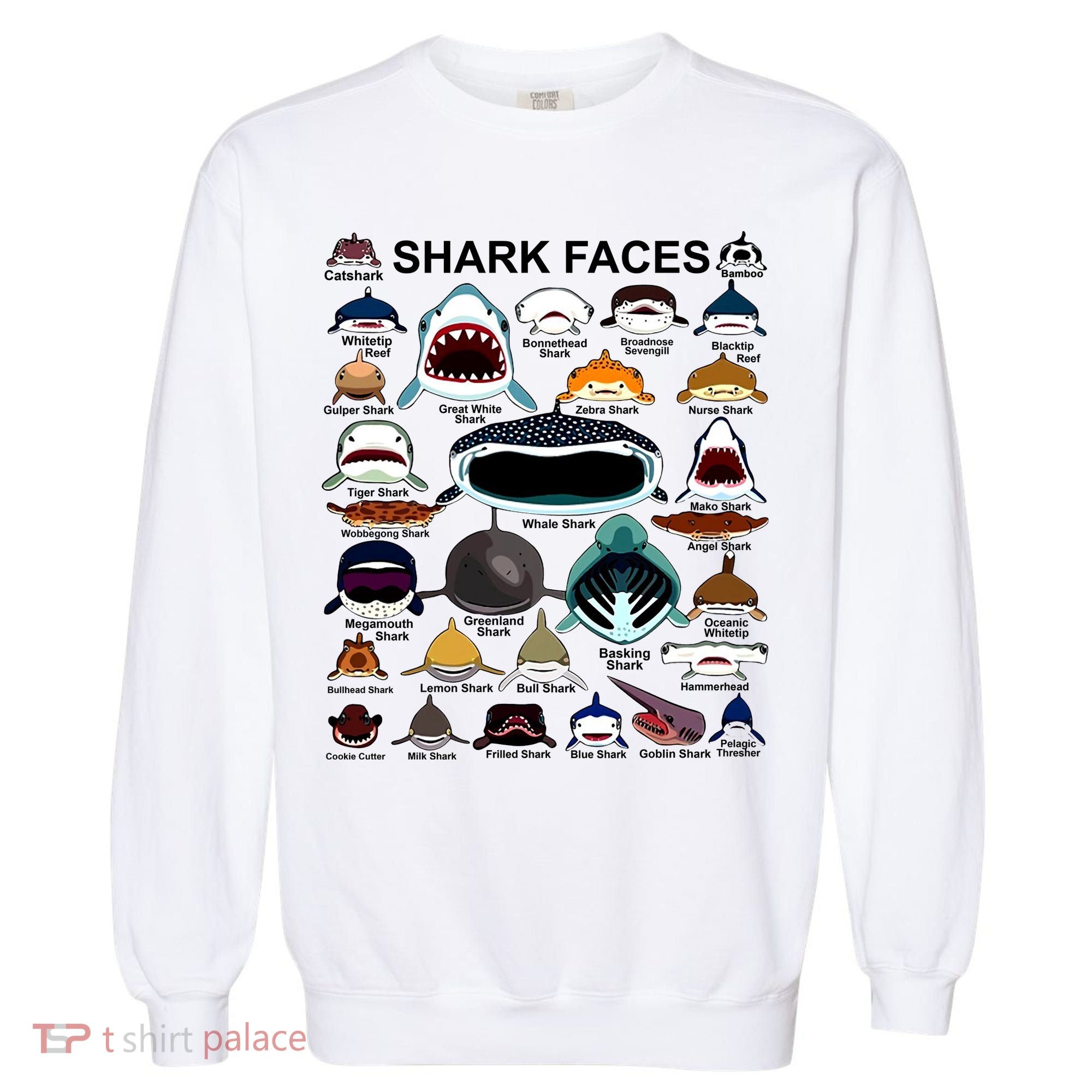 Shark Faces Of All Kinds Garment-Dyed Sweatshirt