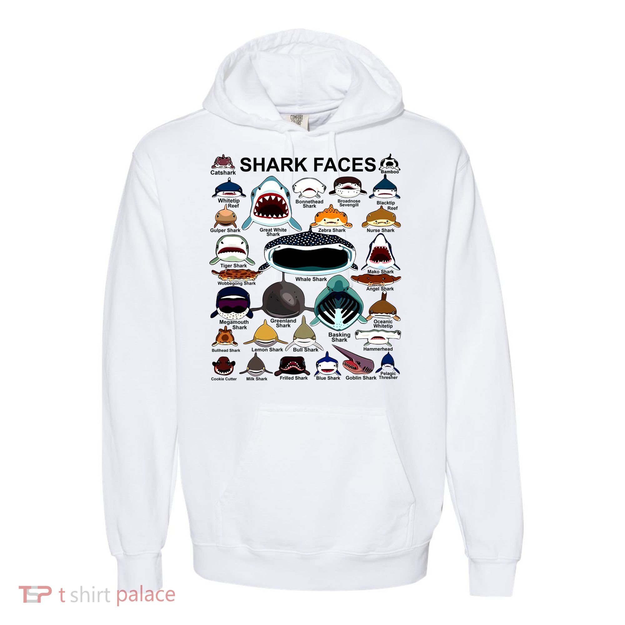 Shark Faces Of All Kinds Comfort Colors Garment-Dyed Hooded Sweatshirt