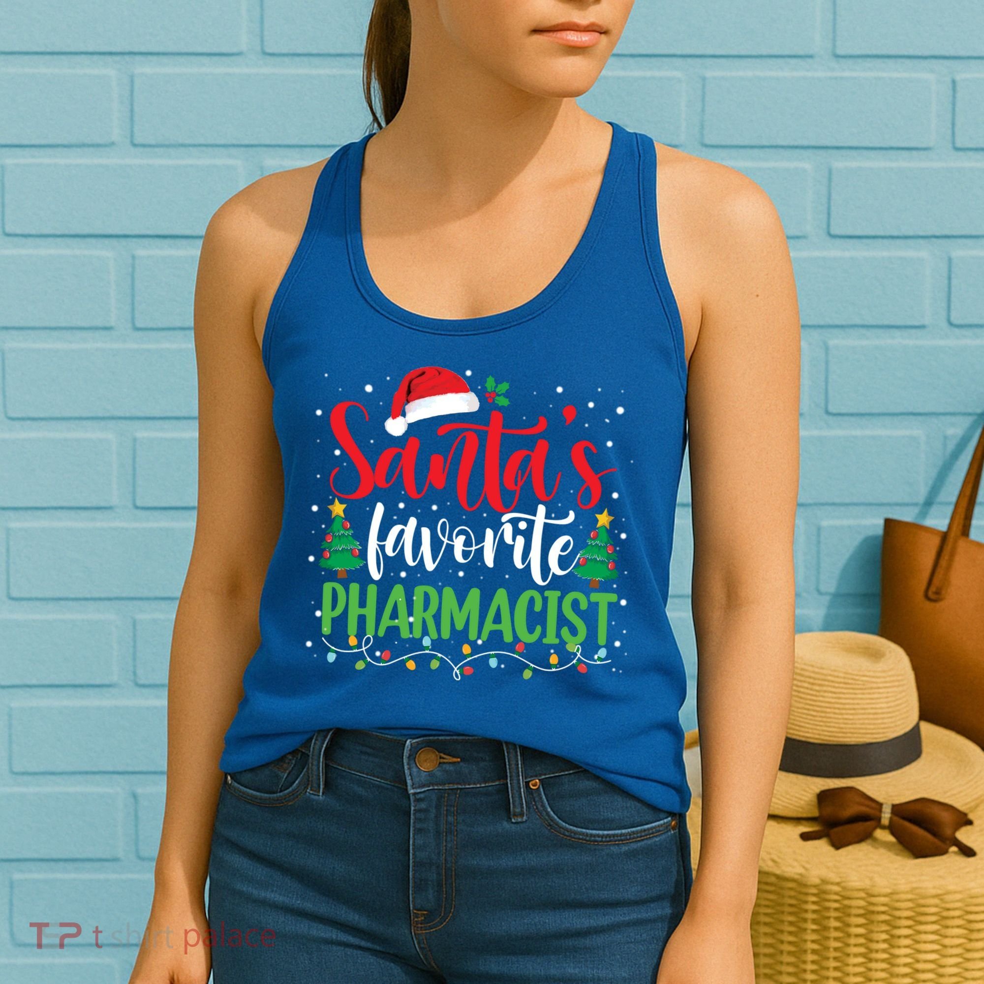 SantaS Favorite Pharmacist Christmas Nursing Santa Hat Gift Women's Tank Top