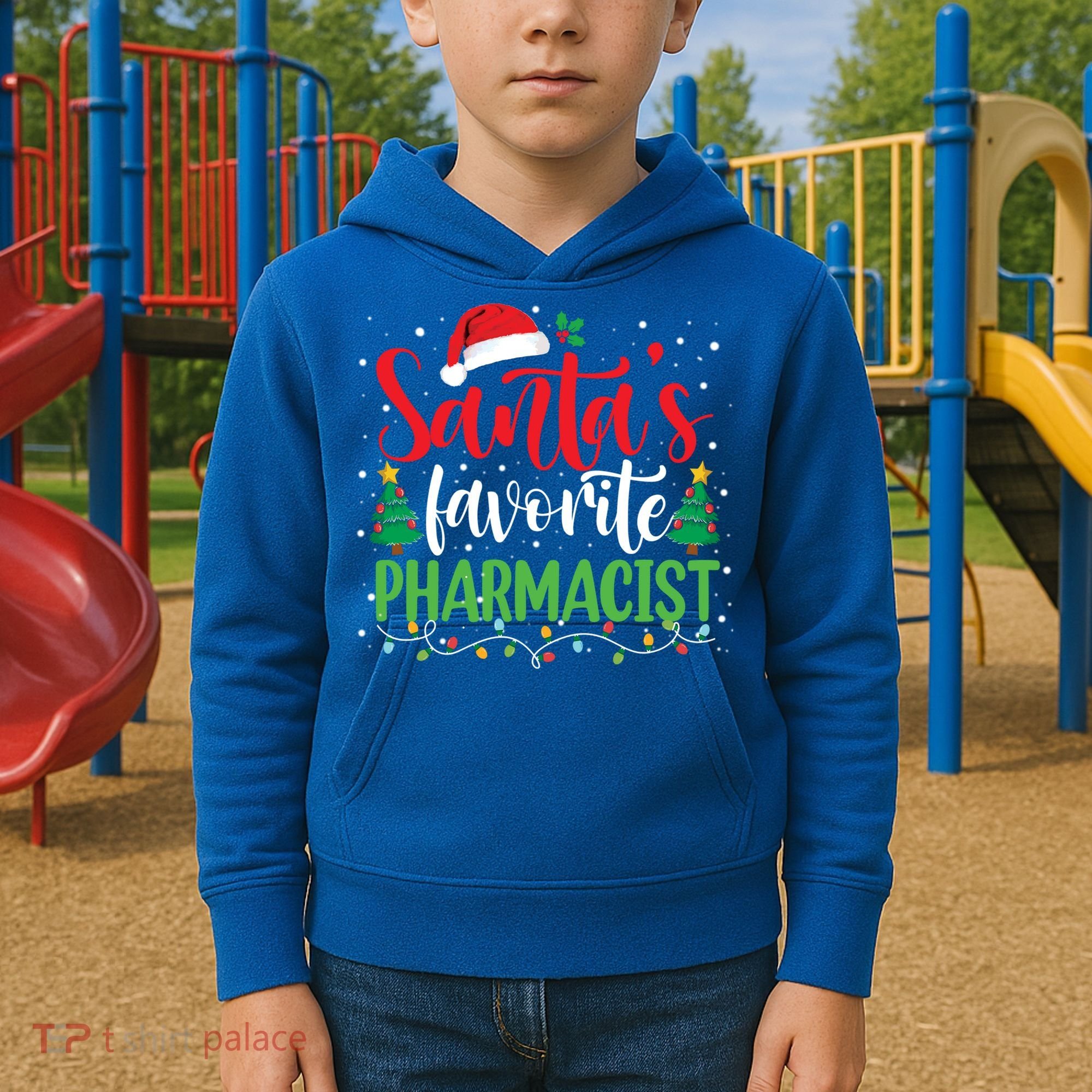 SantaS Favorite Pharmacist Christmas Nursing Santa Hat Gift Kids Hoodie