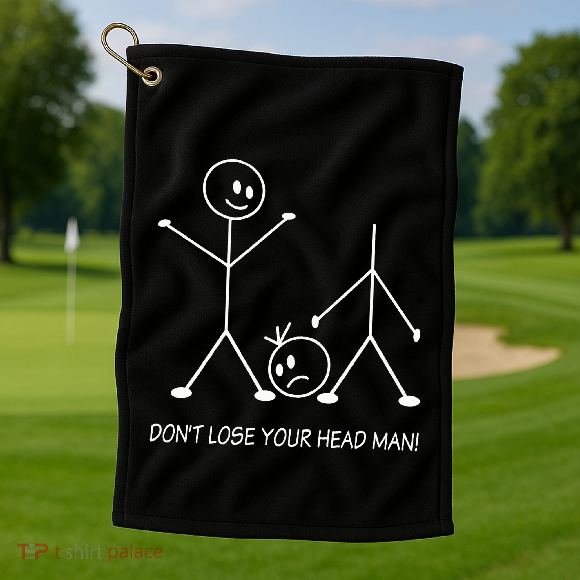 Stick Figures Pun DonT Lose Your Head Man Funny Stickman Golf Towel