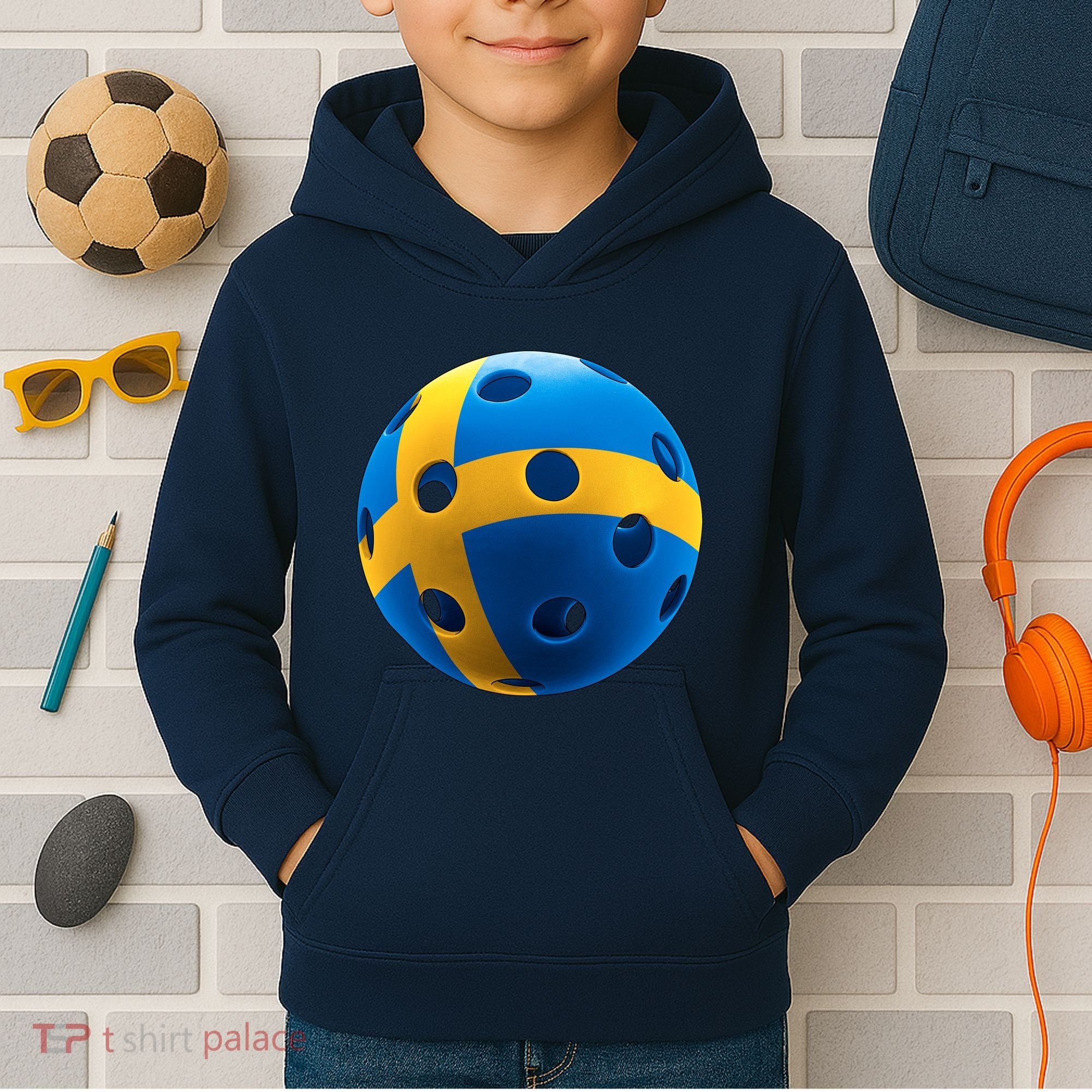 Swedish Flag Pickleball Kids Hoodie