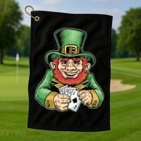 Straight Flush Poker Leprechaun Golf Towel thumb 1