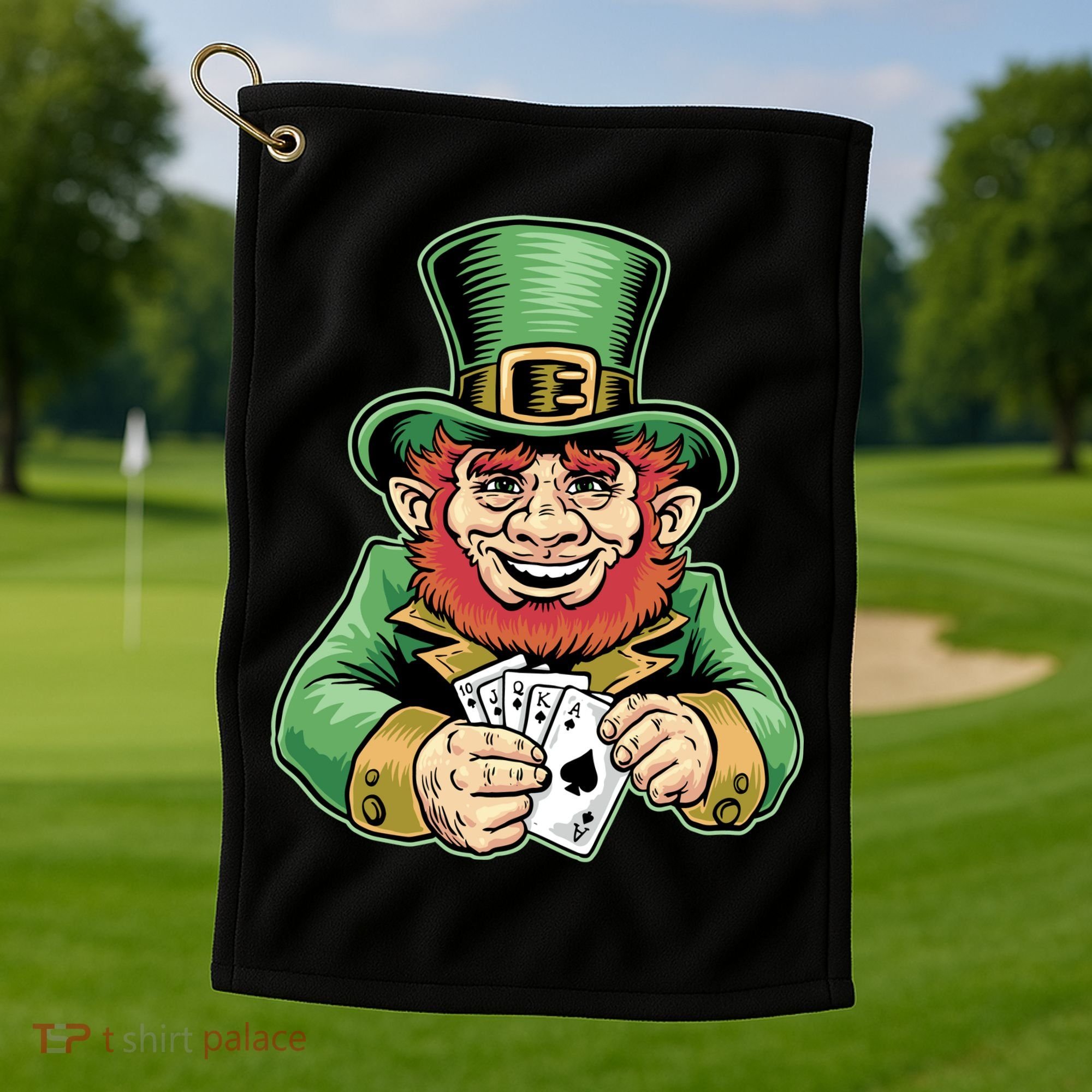 Straight Flush Poker Leprechaun Golf Towel