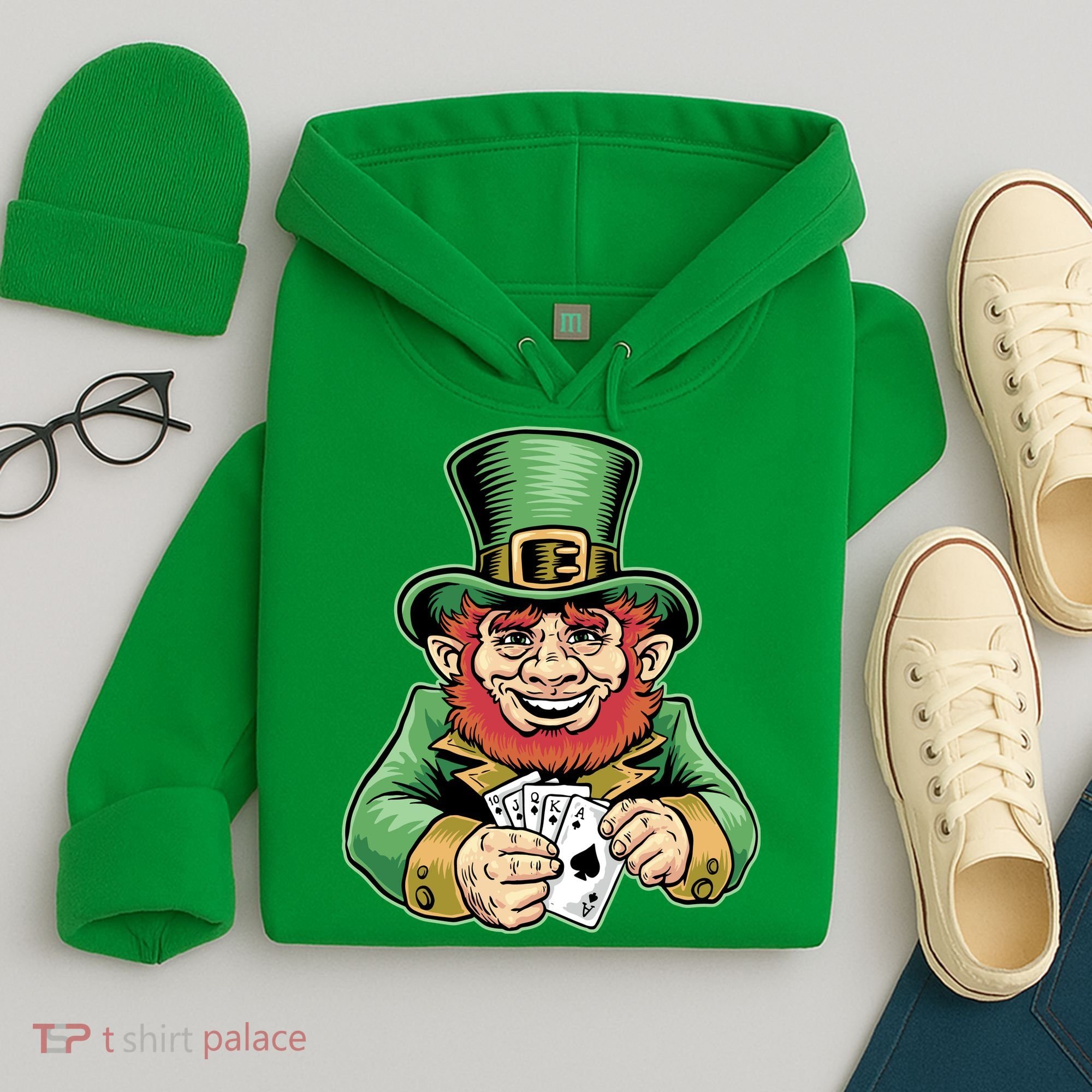 Straight Flush Poker Leprechaun Hoodie