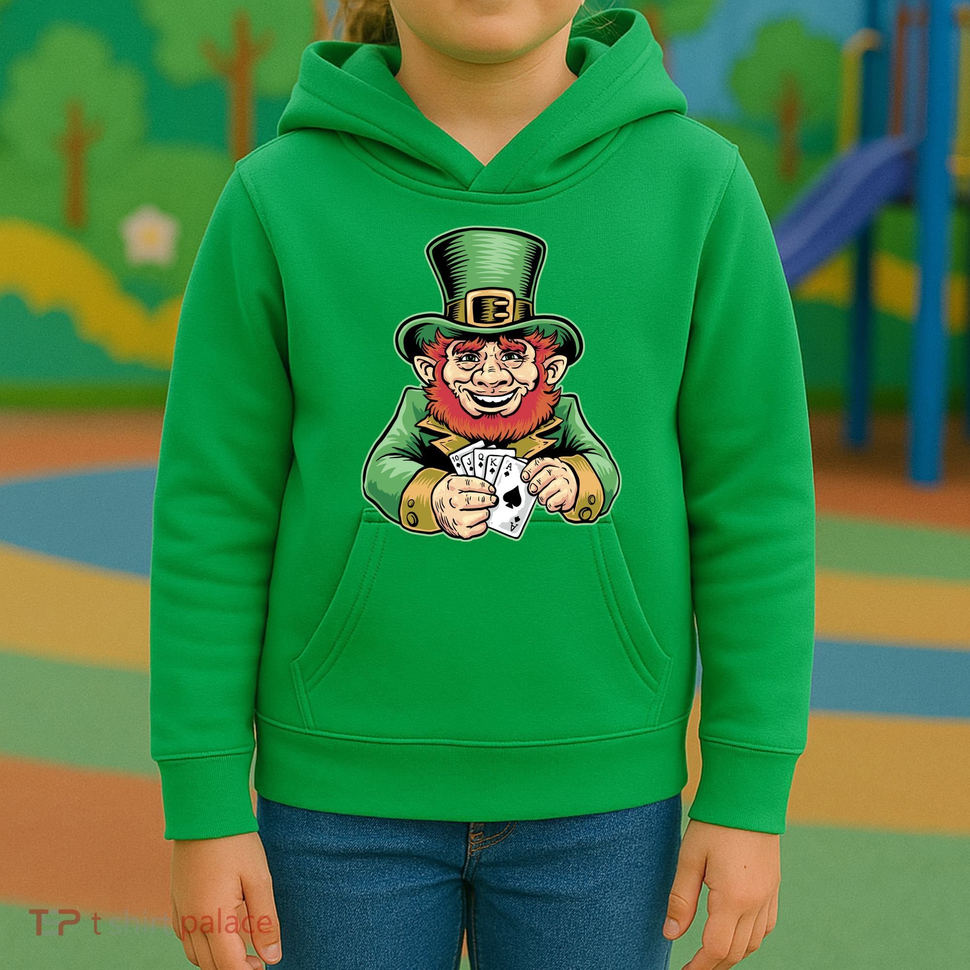 Straight Flush Poker Leprechaun Kids Hoodie