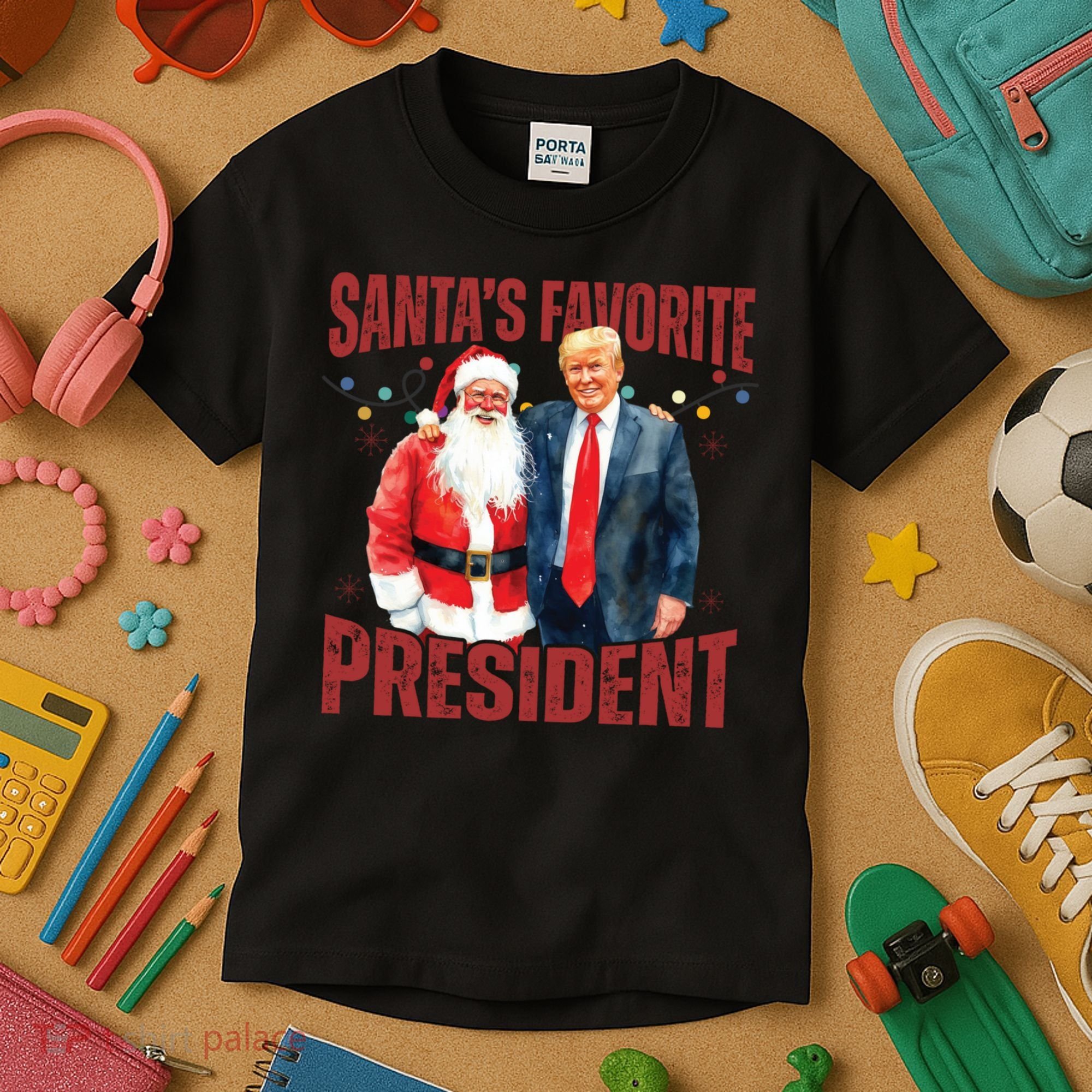 SantaS Favorite President Trump Christmas Santa Hat Kids T-Shirt
