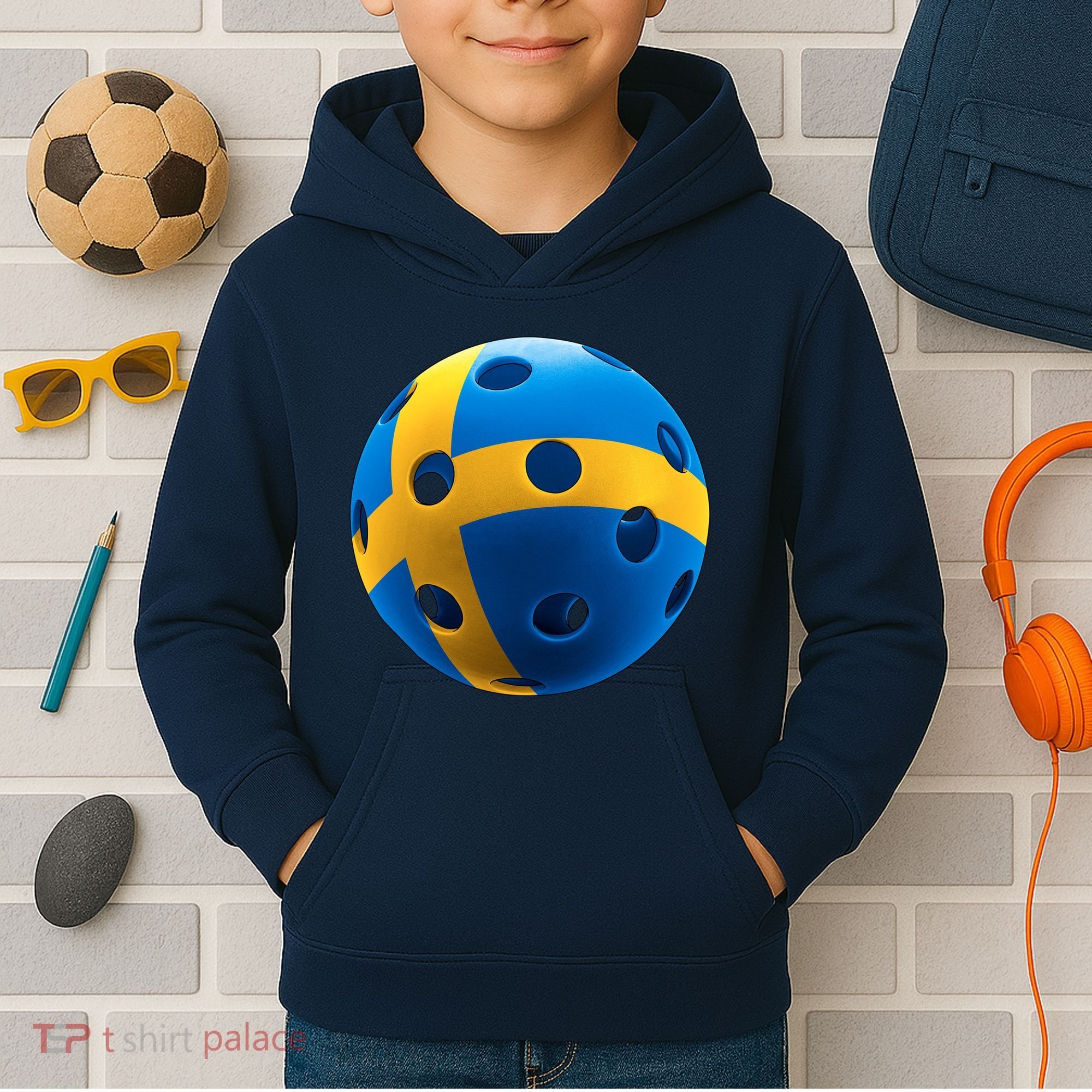 Swedish Flag Pickleball Kids Hoodie
