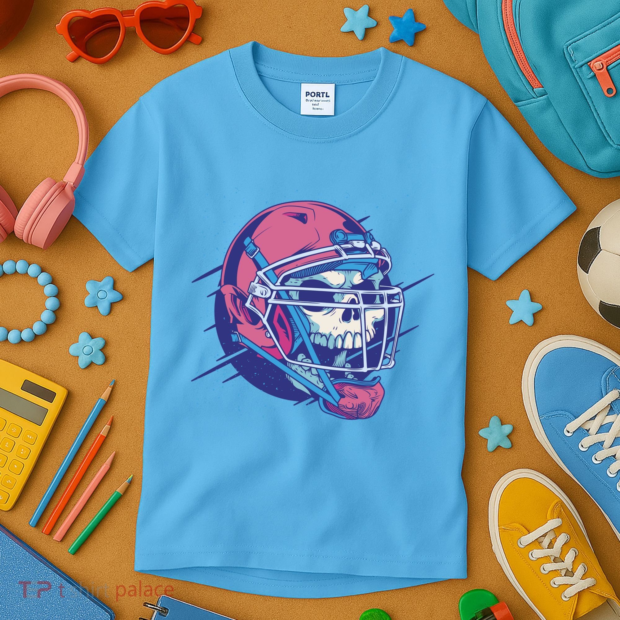 Skull Football Player Kids T-Shirt