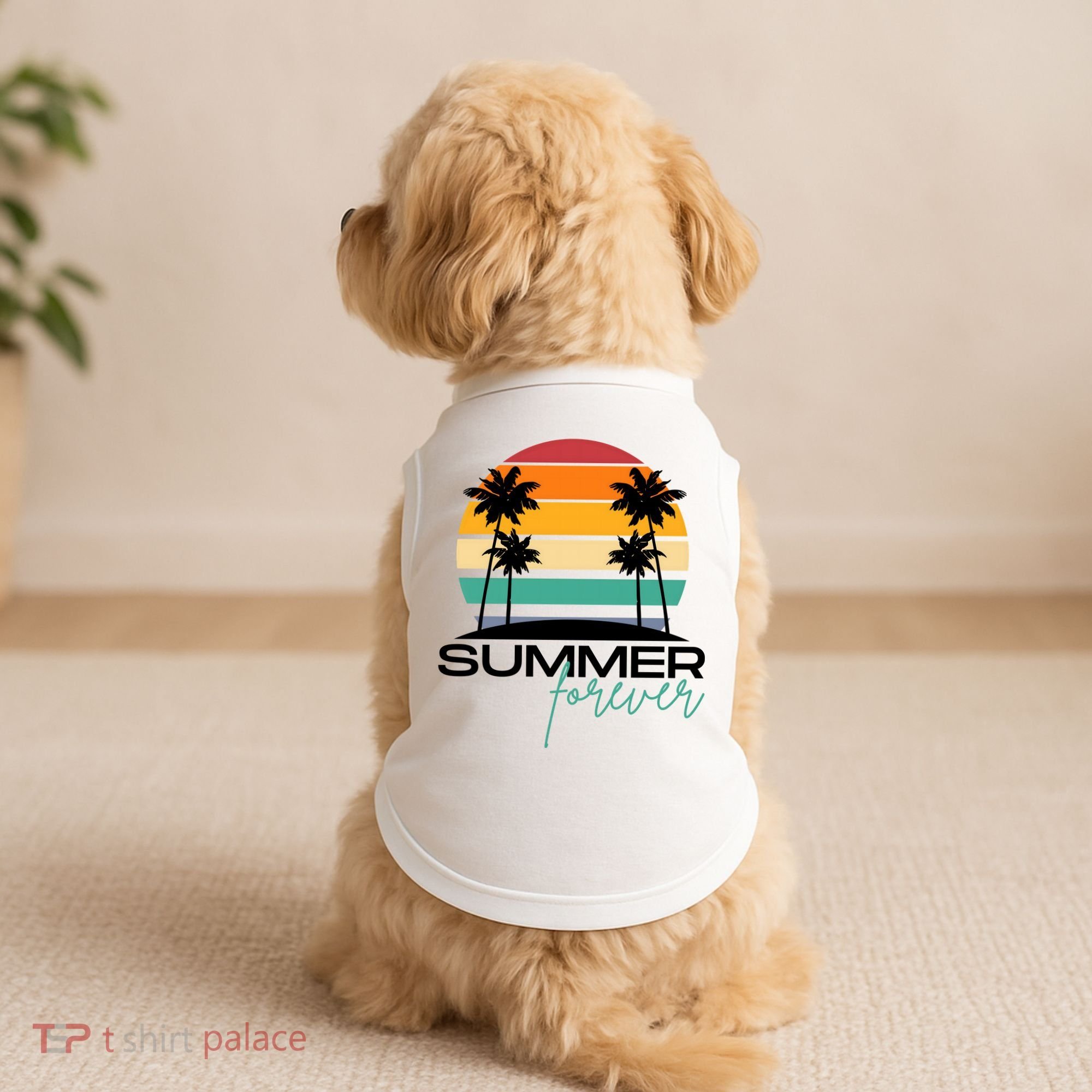 Summer Forever Retro Sunset Tropical Doggie Tank