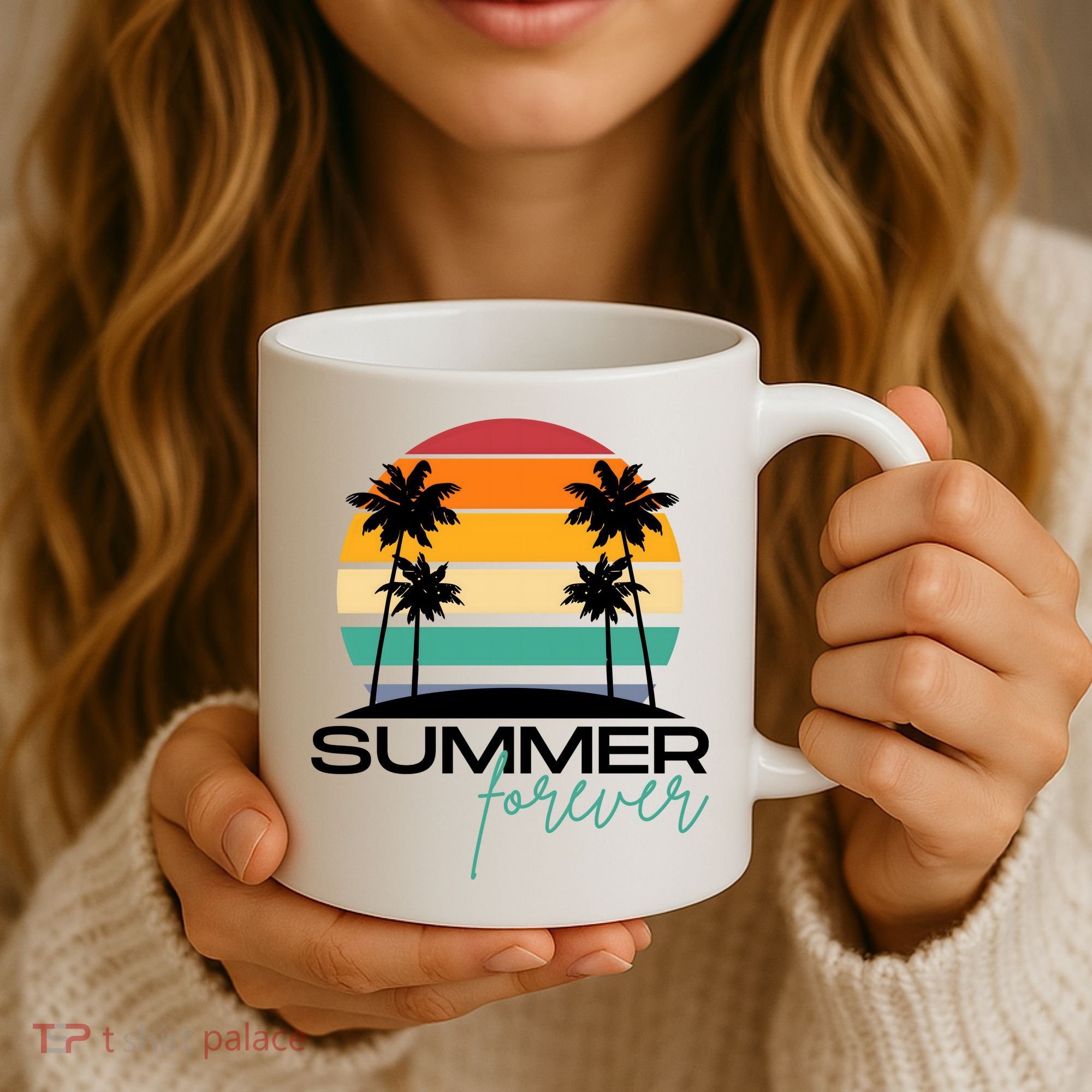 Summer Forever Retro Sunset Tropical Coffee Mug