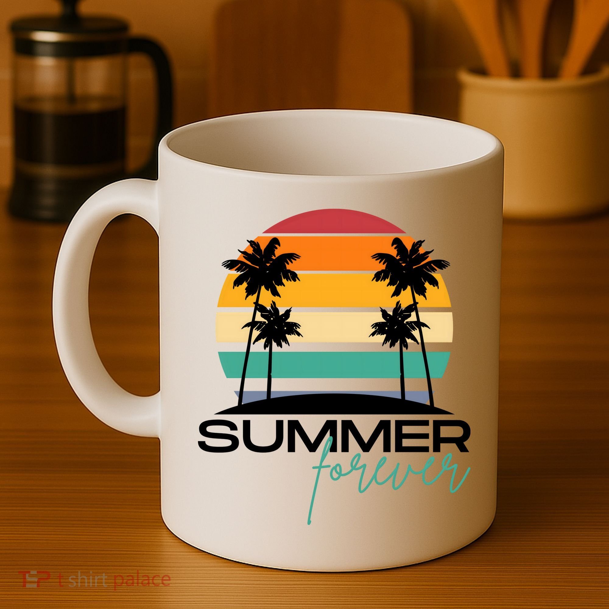 Summer Forever Retro Sunset Tropical Coffee Mug