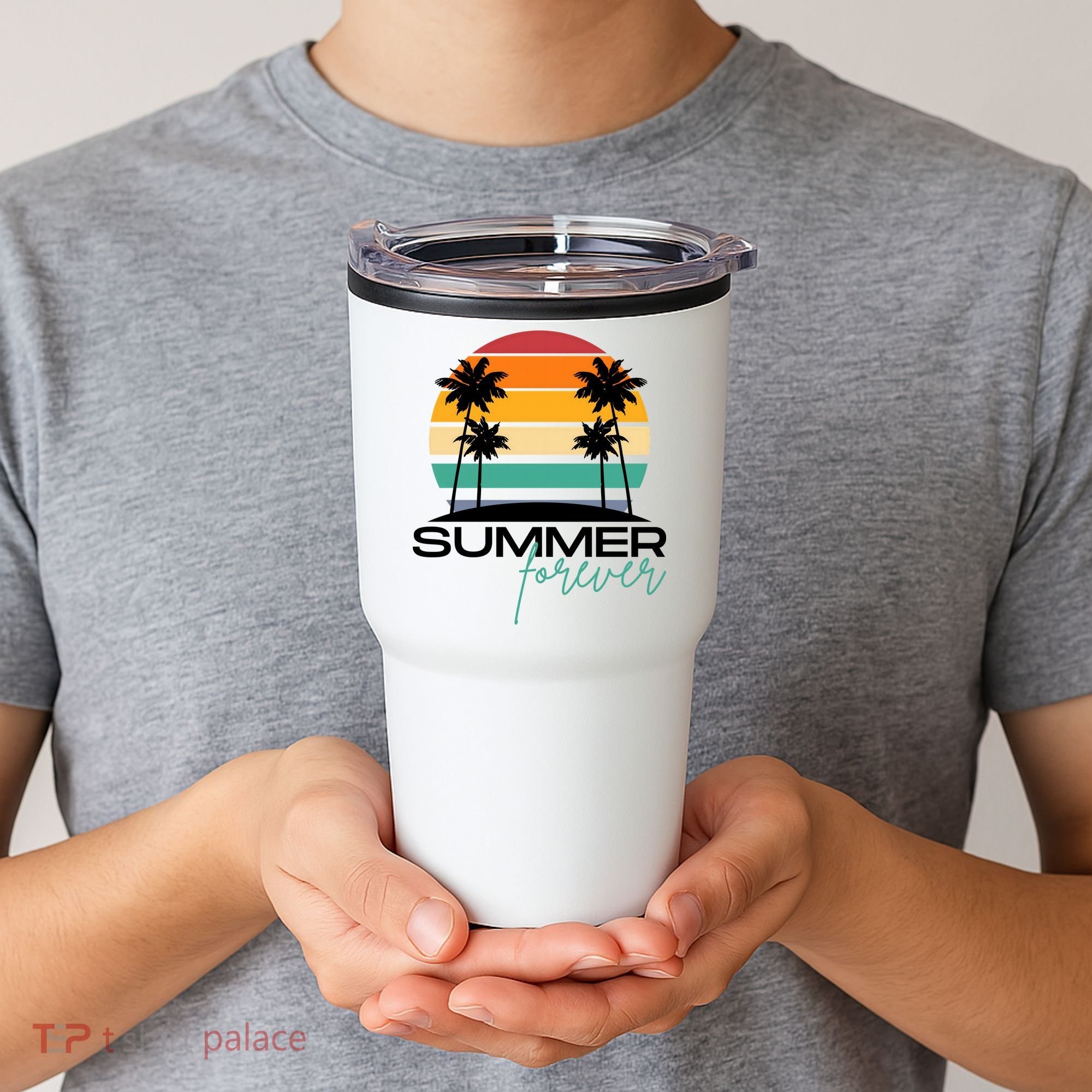 Summer Forever Retro Sunset Tropical Tumbler