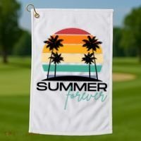 Summer Forever Retro Sunset Tropical Golf Towel thumb 1