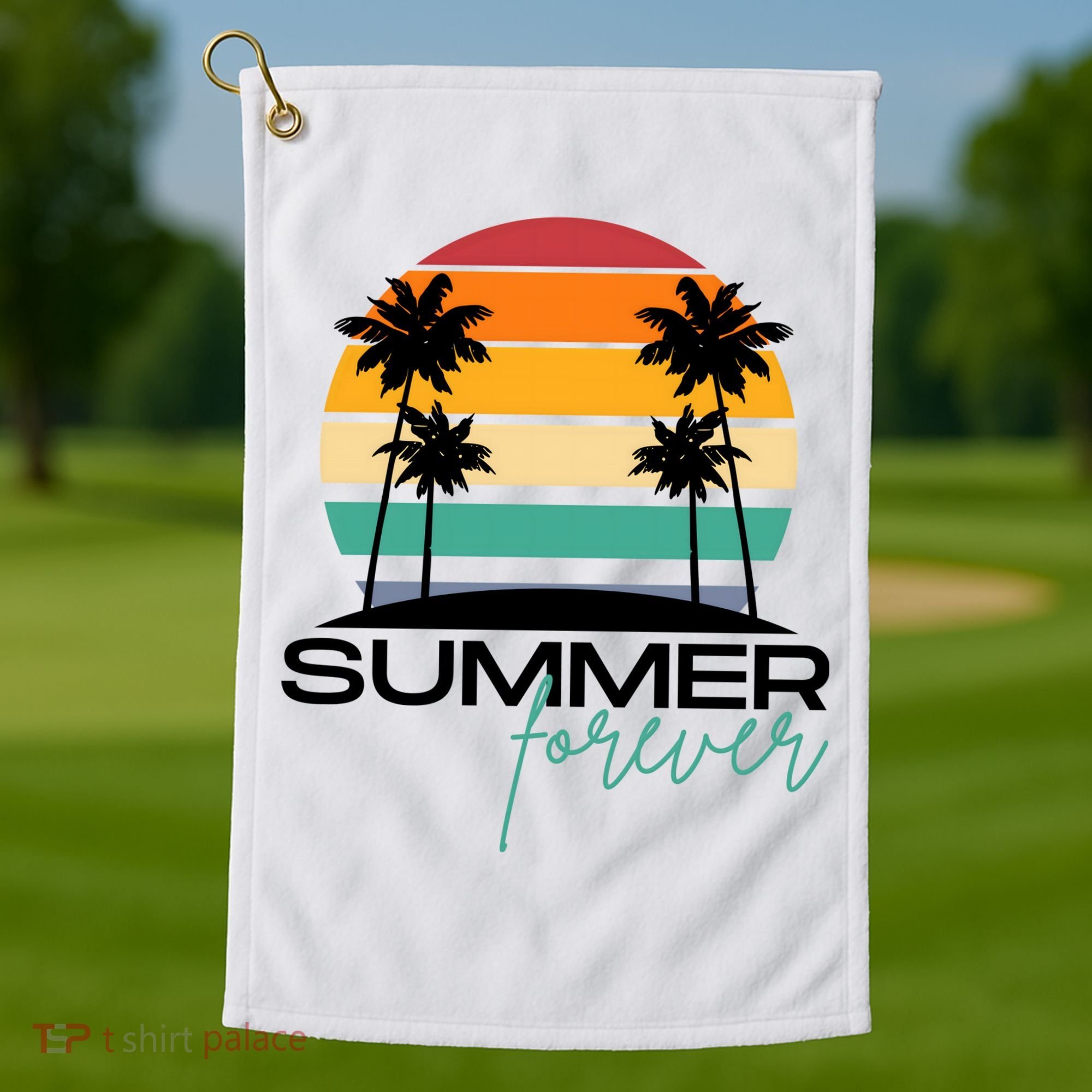 Summer Forever Retro Sunset Tropical Golf Towel
