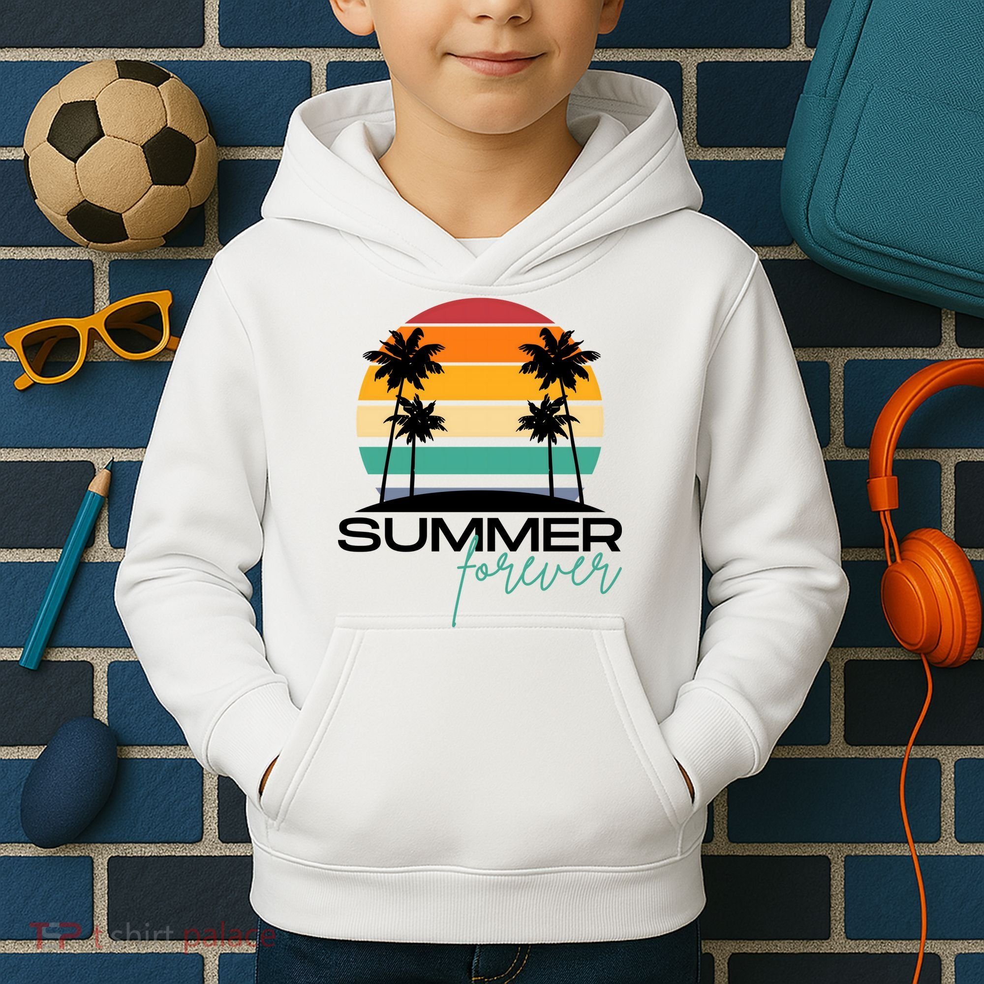 Summer Forever Retro Sunset Tropical Kids Hoodie