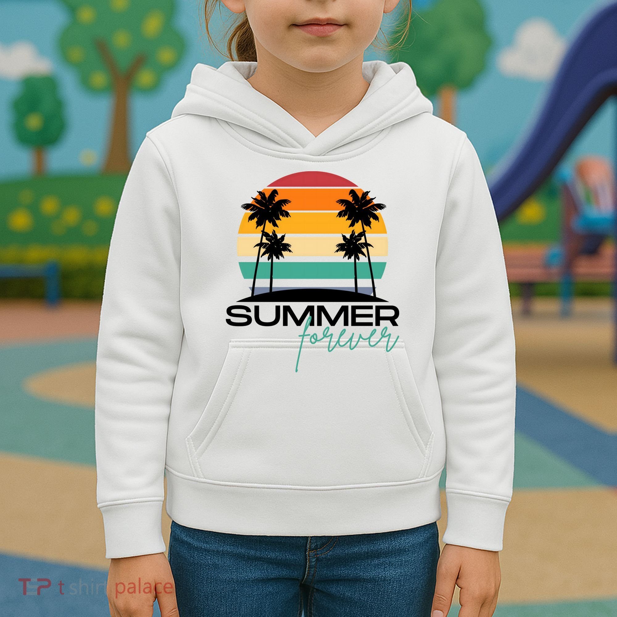 Summer Forever Retro Sunset Tropical Kids Hoodie