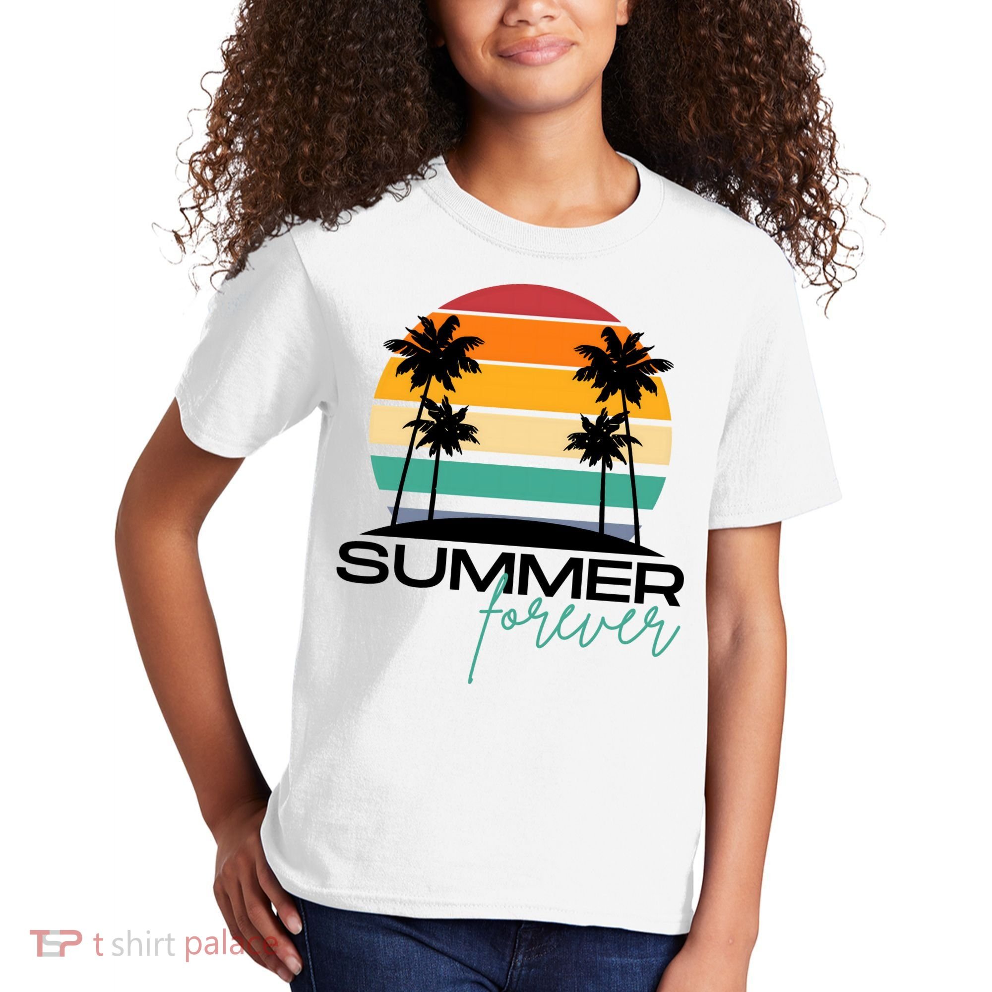 Summer Forever Retro Sunset Tropical Kids T-Shirt