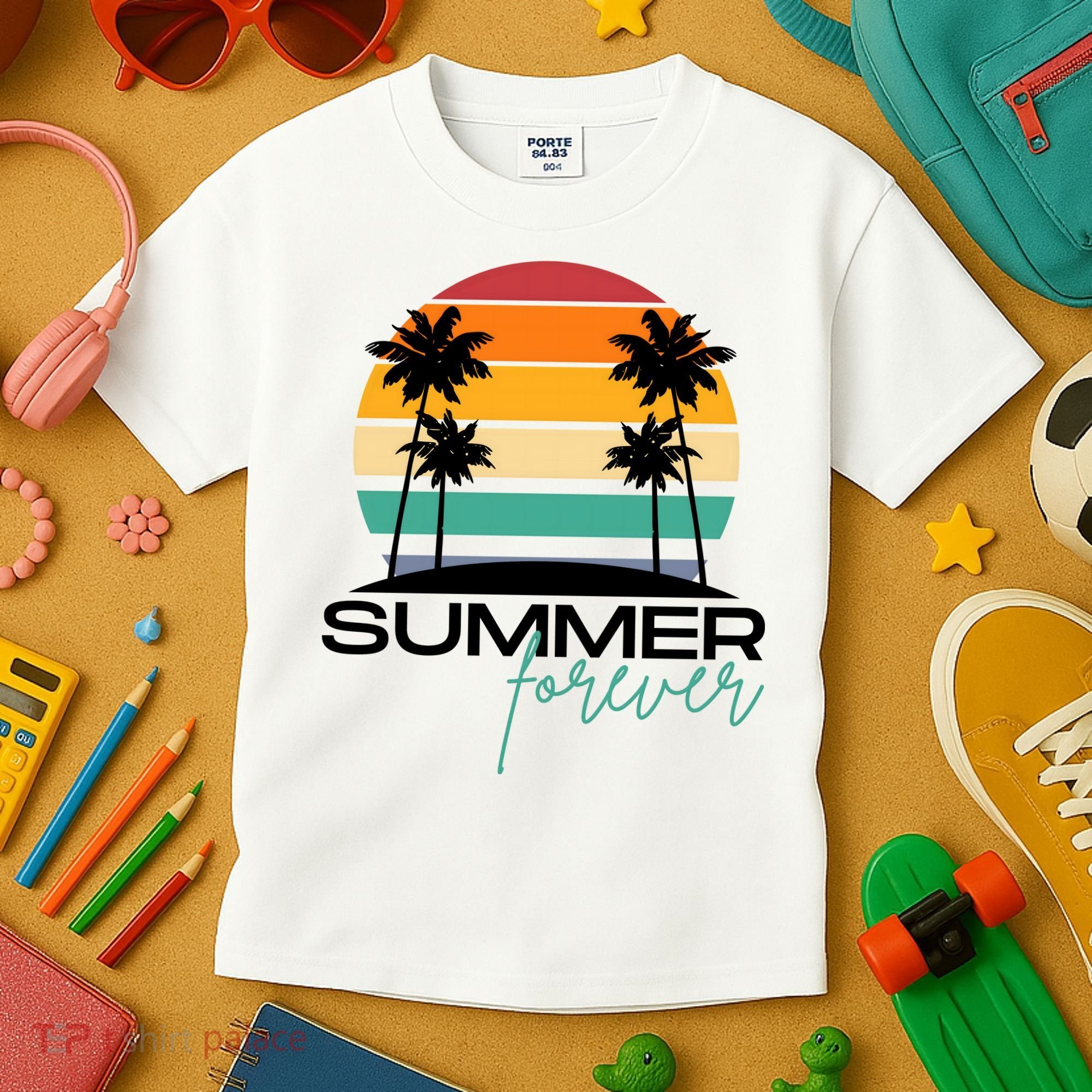 Summer Forever Retro Sunset Tropical Kids T-Shirt