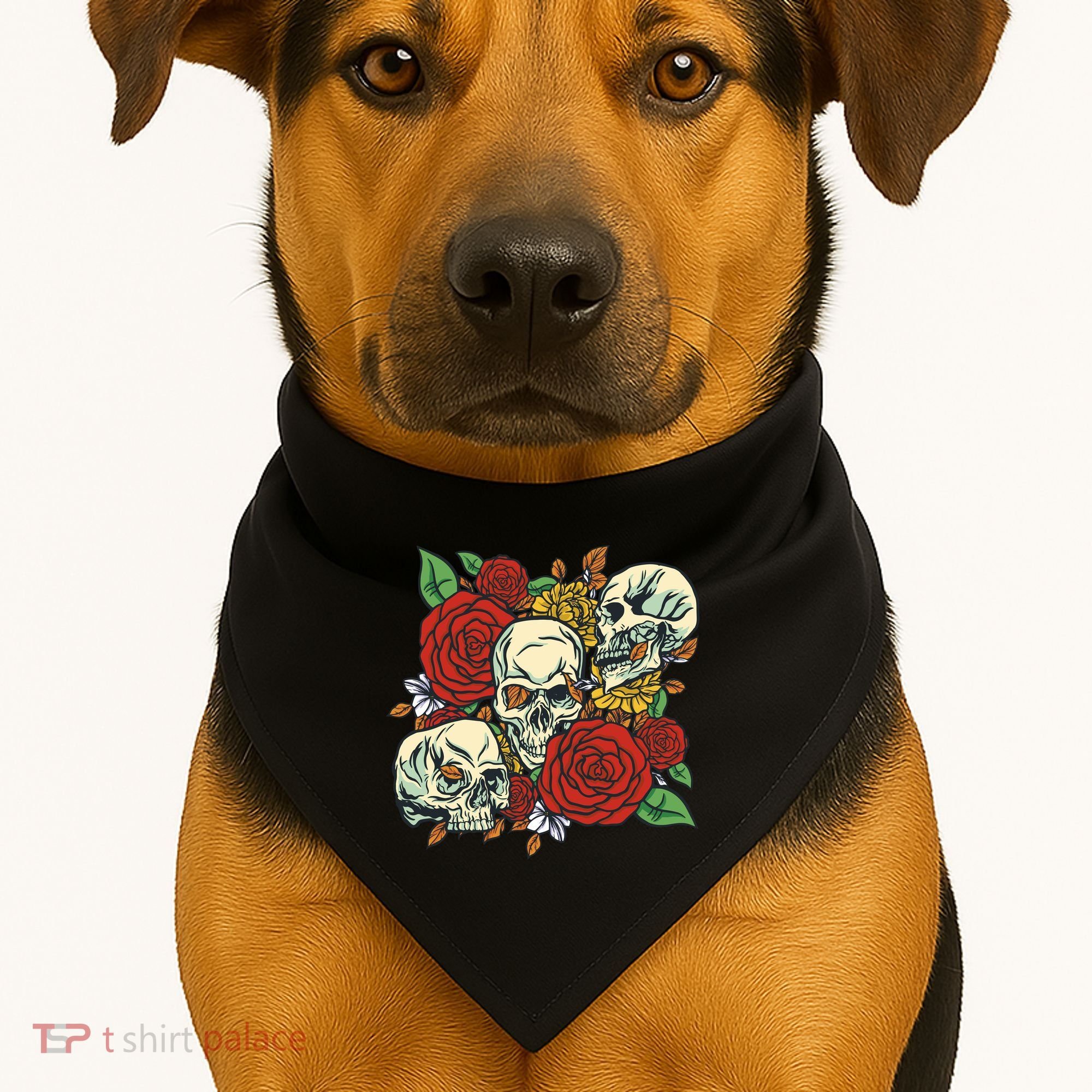 Skull Floral Rose USA-Made Doggie Bandana