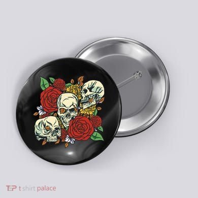 Skull Floral Rose Button