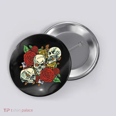 Skull Floral Rose Button