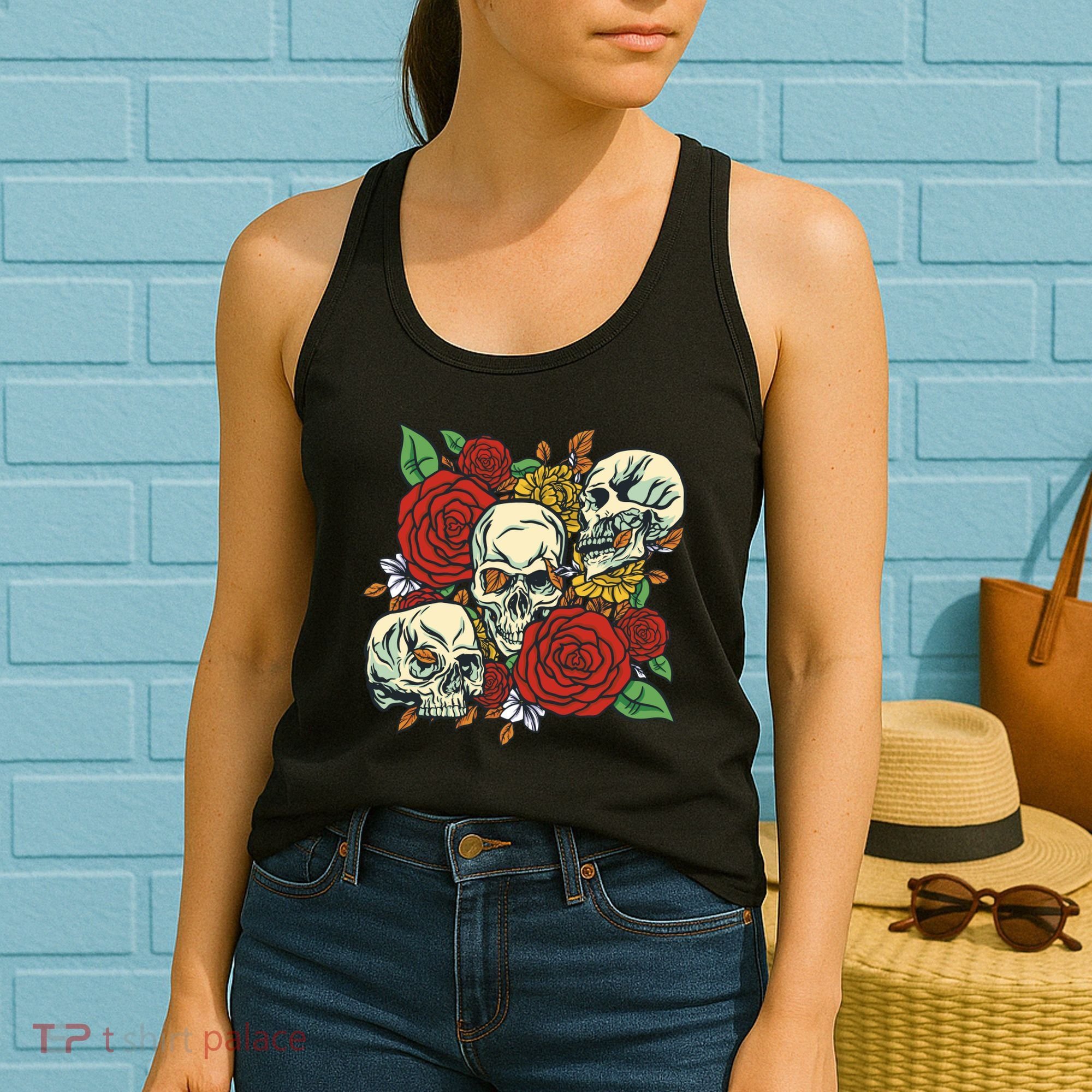 Skull Floral Rose Women's Tank Top