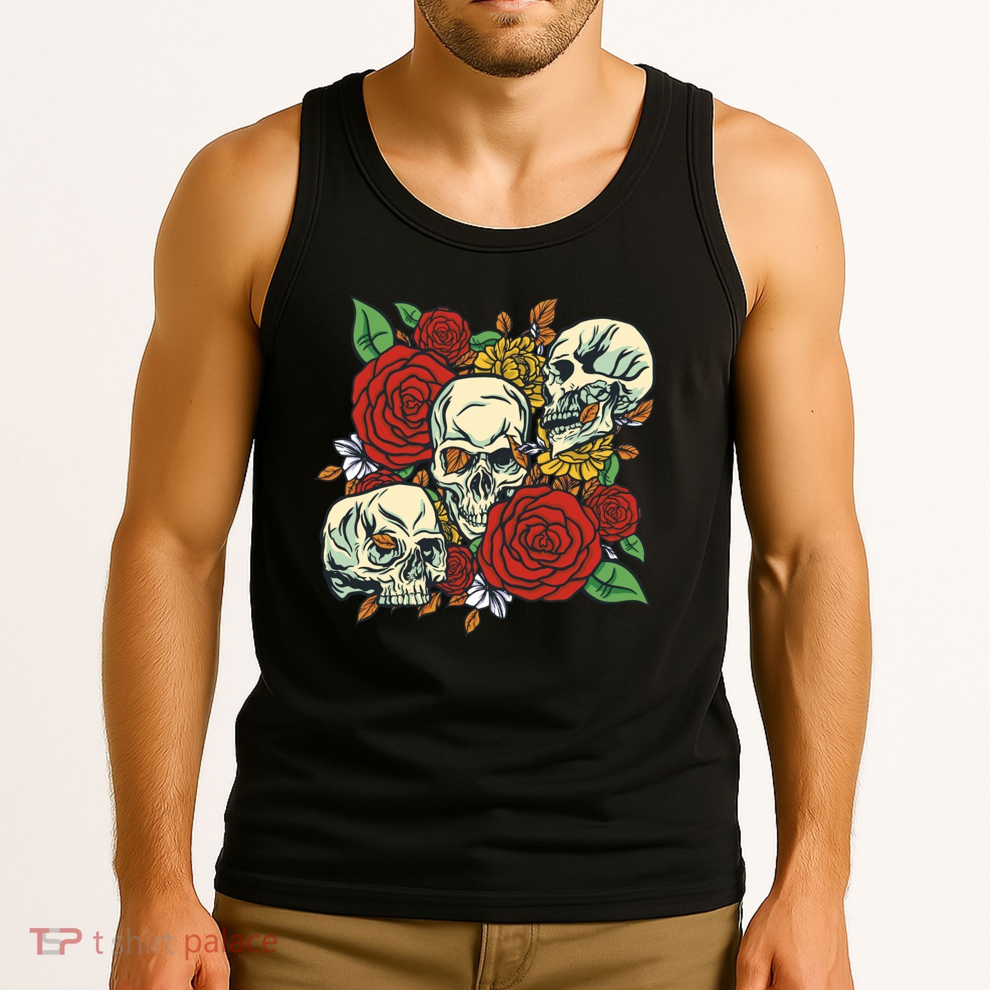 Skull Floral Rose Tank Top