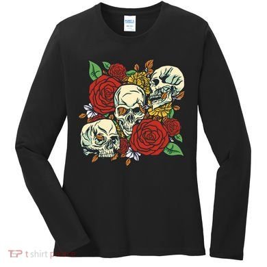 Skull Floral Rose Women's Long Sleeve Shirt