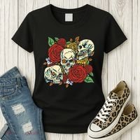Skull Floral Rose Women's T-Shirt thumb 3