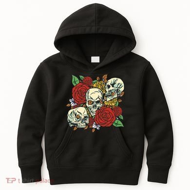 Skull Floral Rose Kids Hoodie