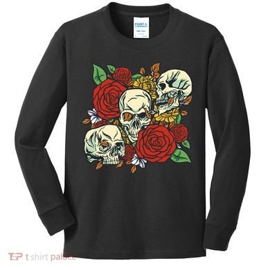 Skull Floral Rose Kids Long Sleeve Shirt