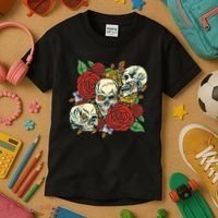 Skull Floral Rose Kids T-Shirt thumb 3