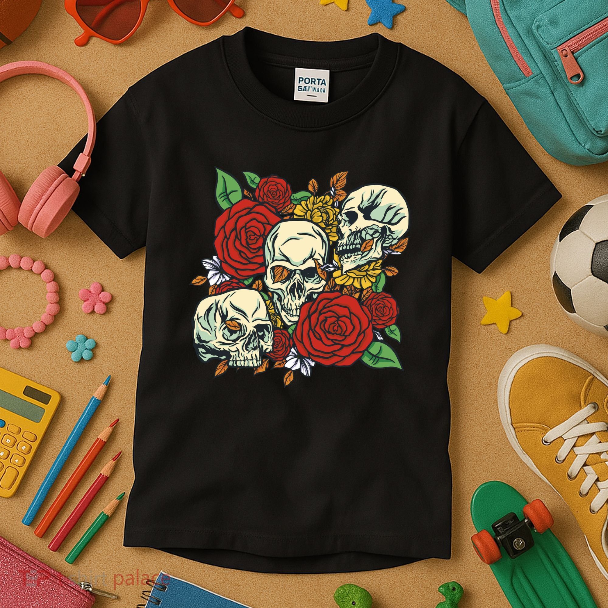 Skull Floral Rose Kids T-Shirt