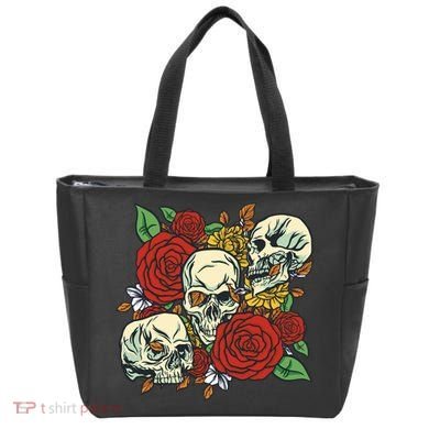 Skull Floral Rose Tote Bag